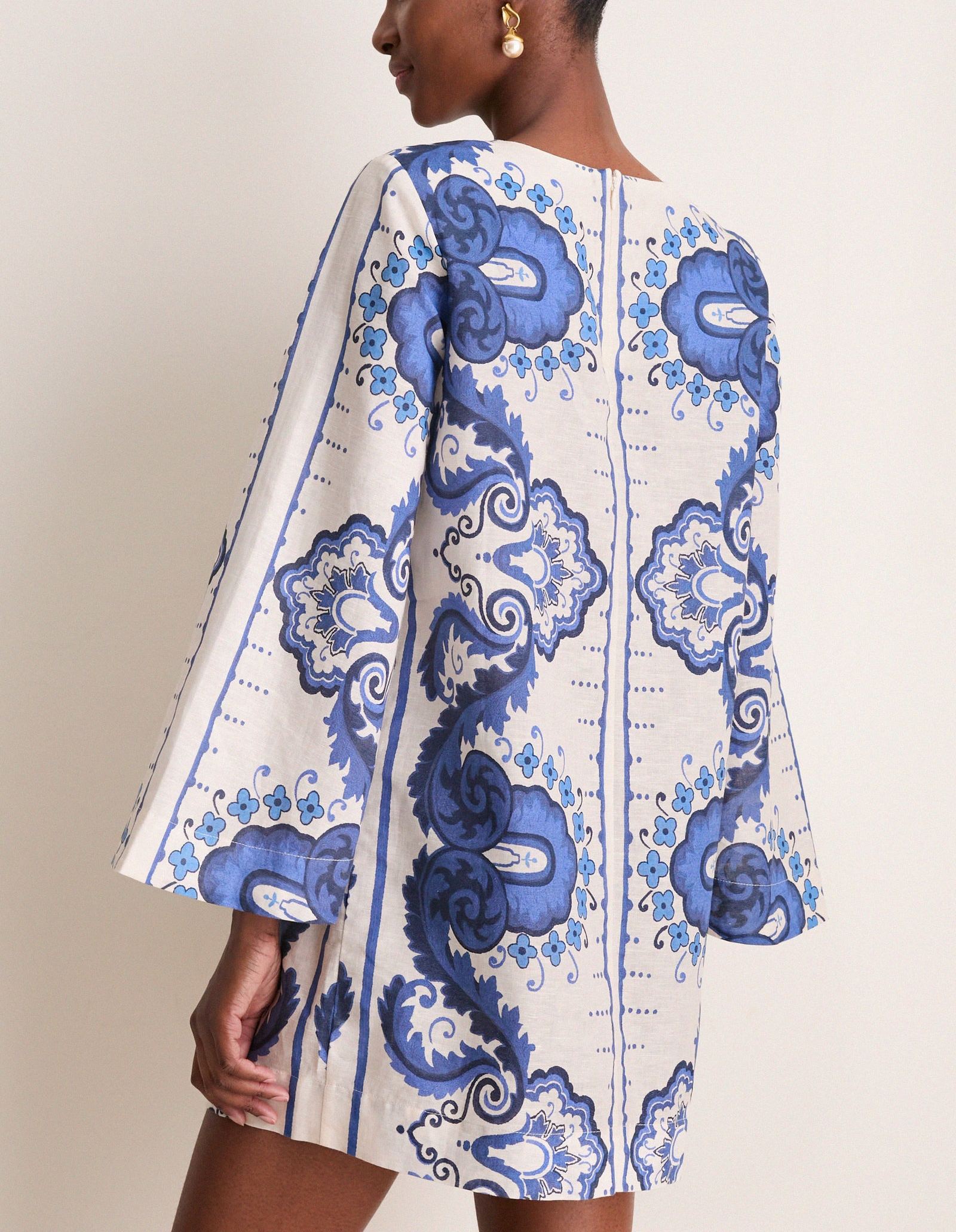 Ultramarine Medallion Cotton Linen Linden Mini Dress