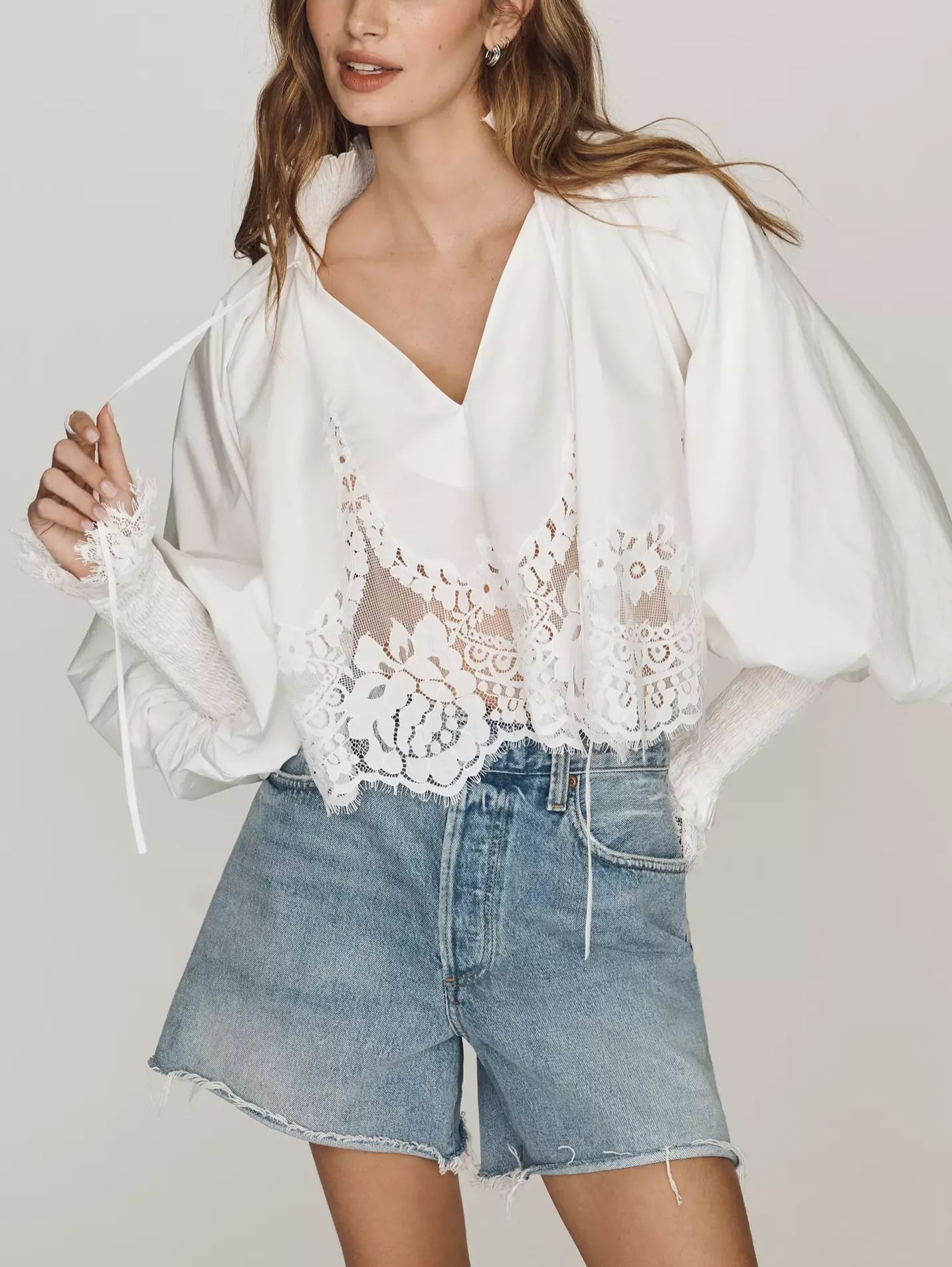Mare Mare Lace Inset Long-Sleeve Blouse