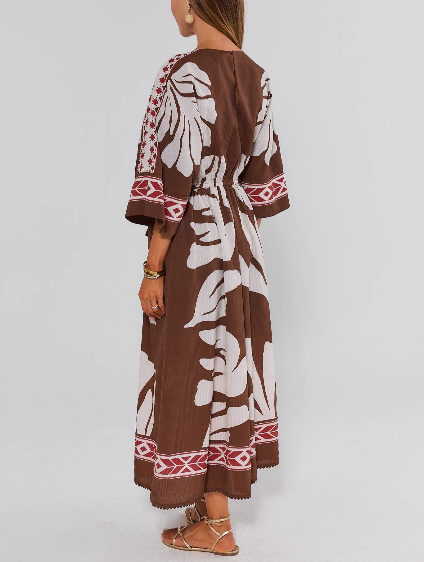Brown Palm Print Maxi Dress