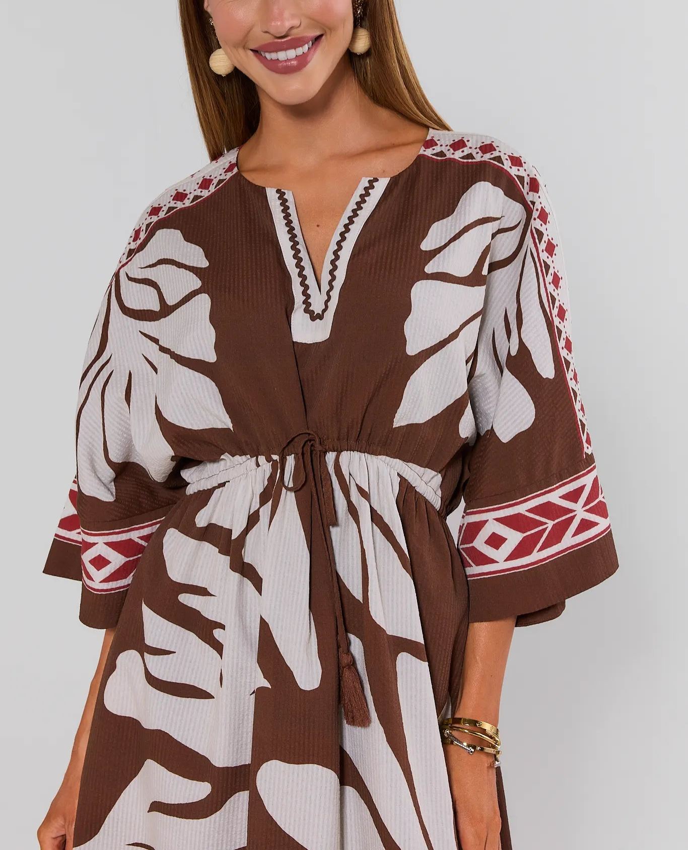 Brown Palm Print Maxi Dress
