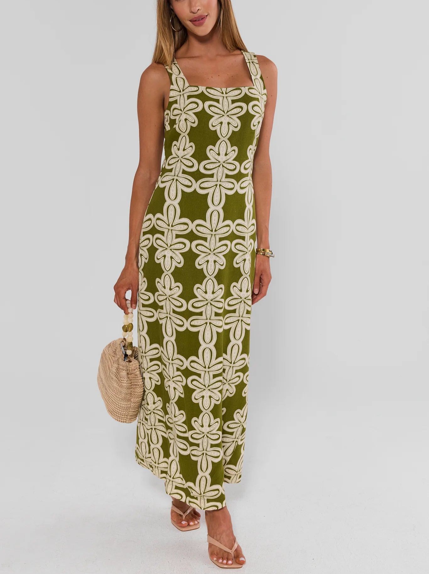 Daria Green Printed Maxi Dress