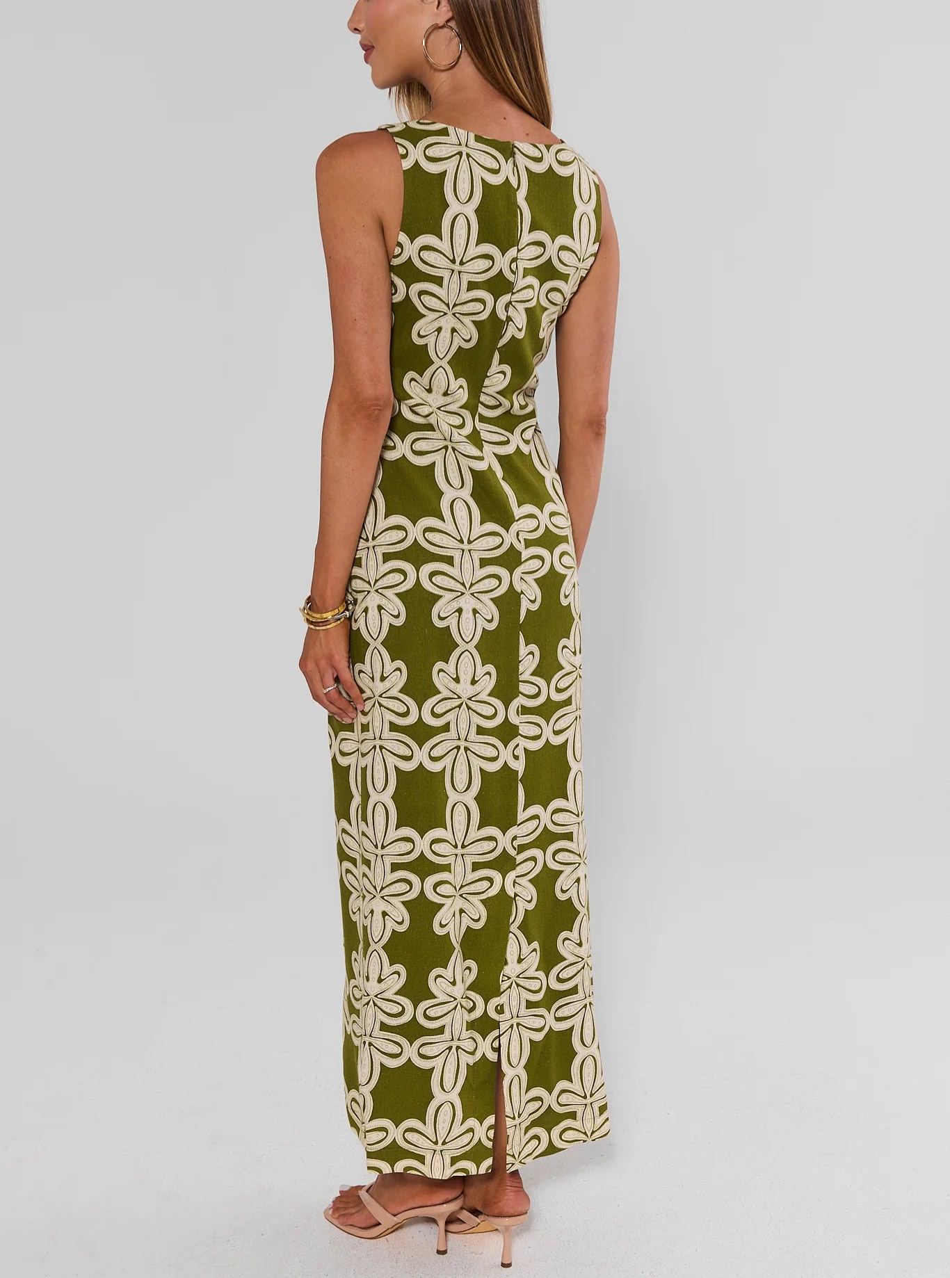 Daria Green Printed Maxi Dress