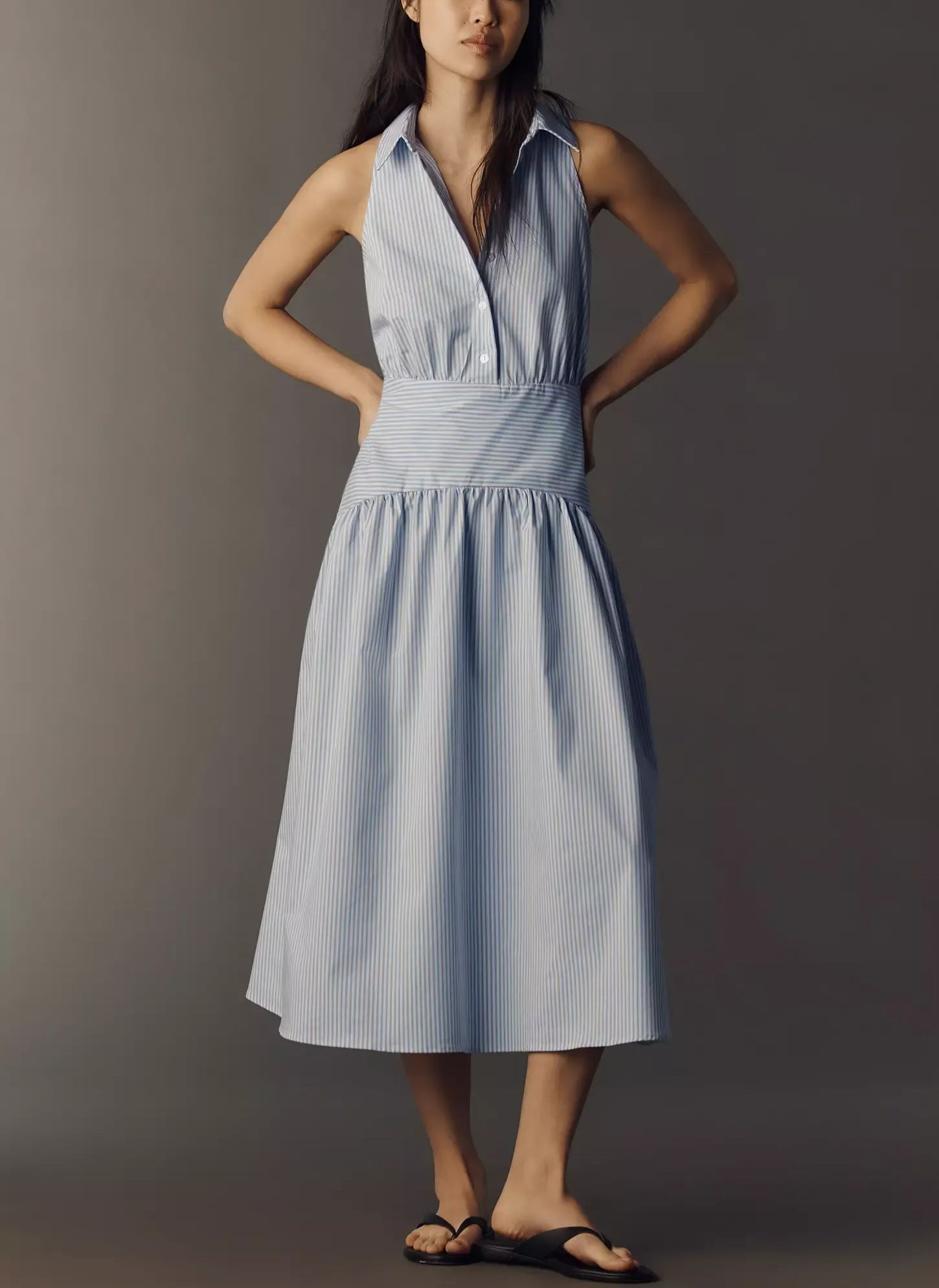 Drop-Waist Midi Shirt Dress