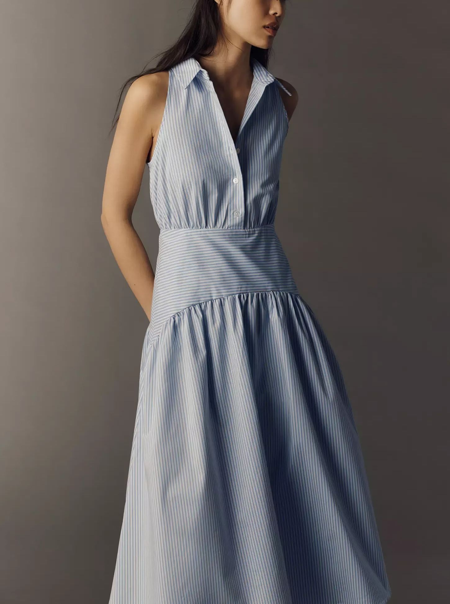 Drop-Waist Midi Shirt Dress