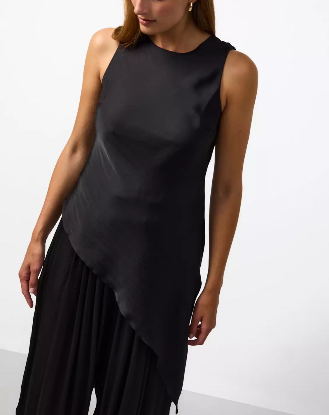Satin Asymmetric Hem Top