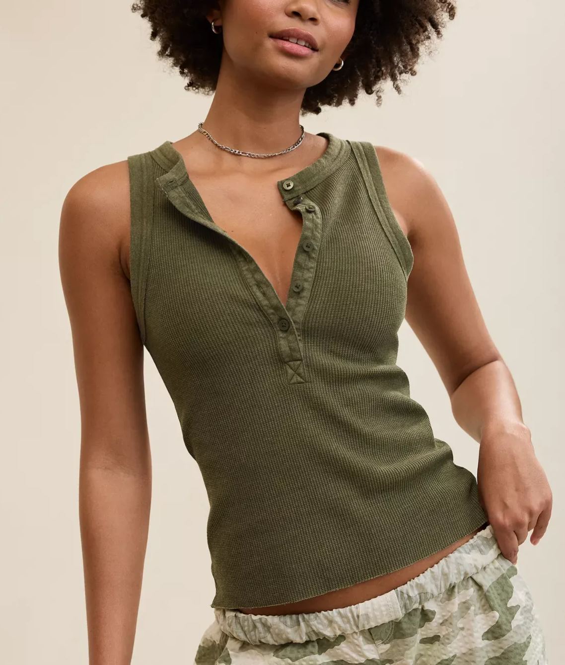Waffle Henley Tank Top & Jogger