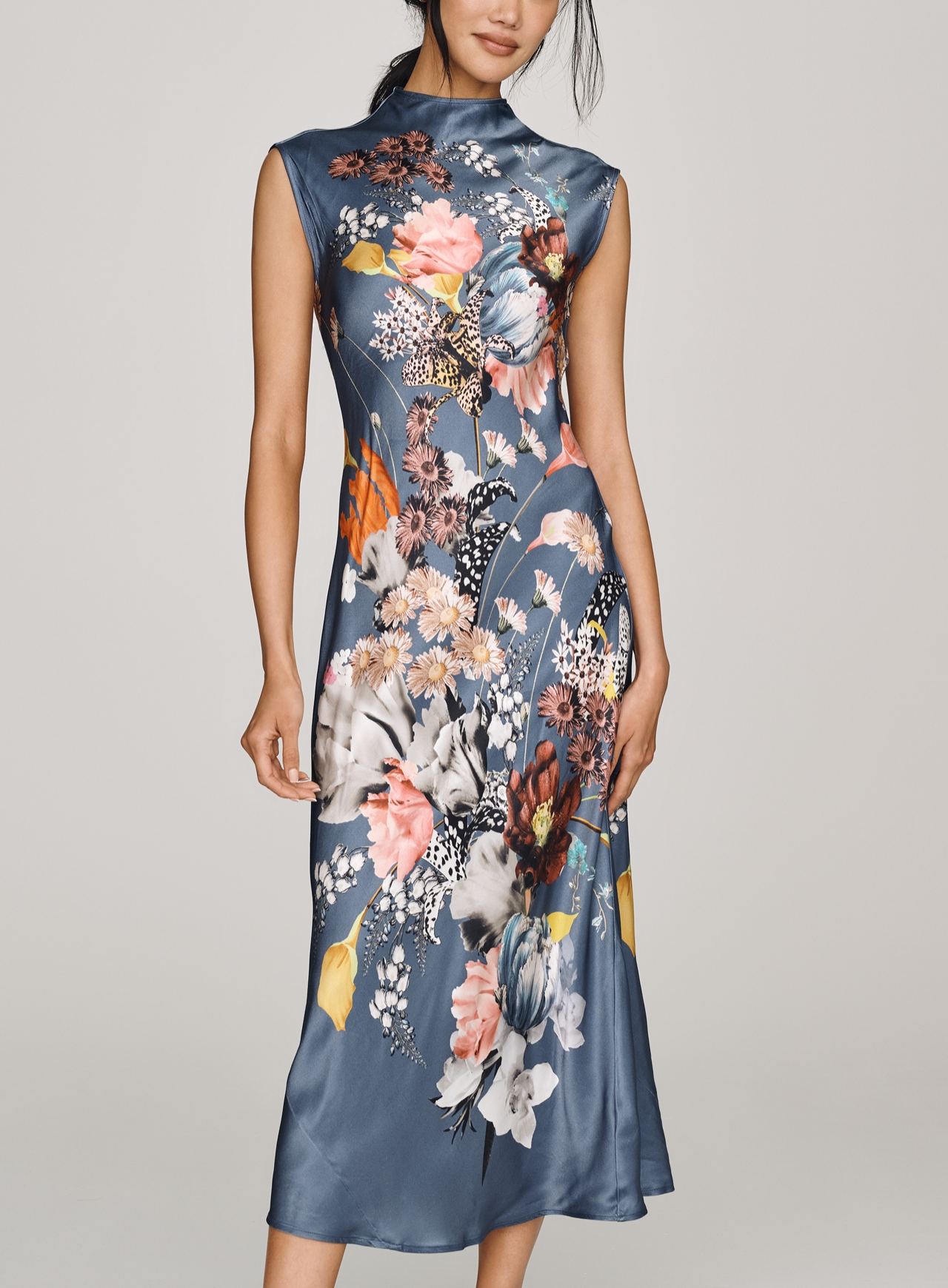 Charlette Mock-Neck Midi Slip Dress