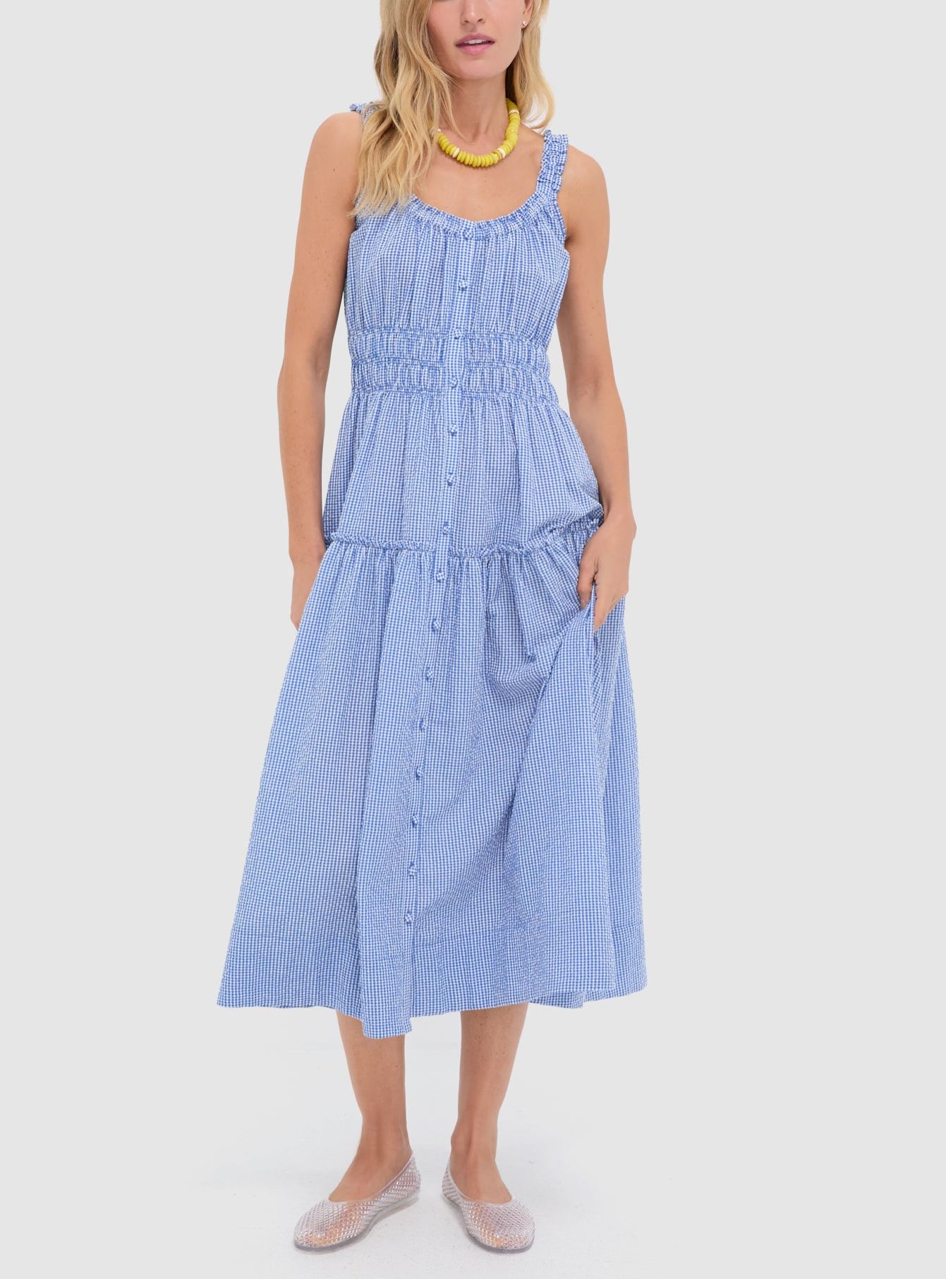 Blue and White Gingham Seersucker Landis Dress