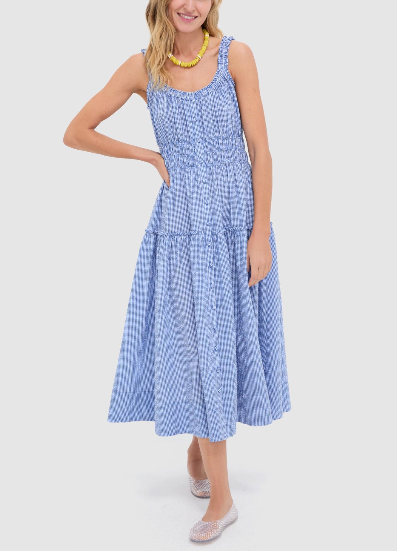 Blue and White Gingham Seersucker Landis Dress