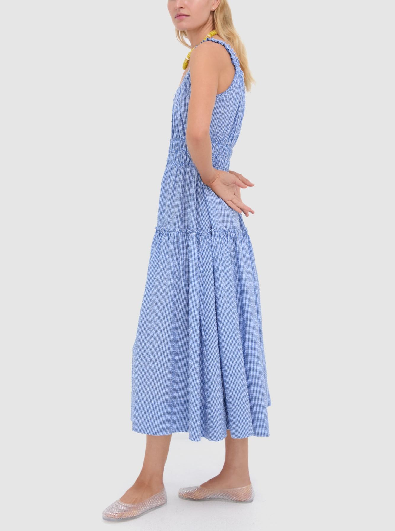Blue and White Gingham Seersucker Landis Dress