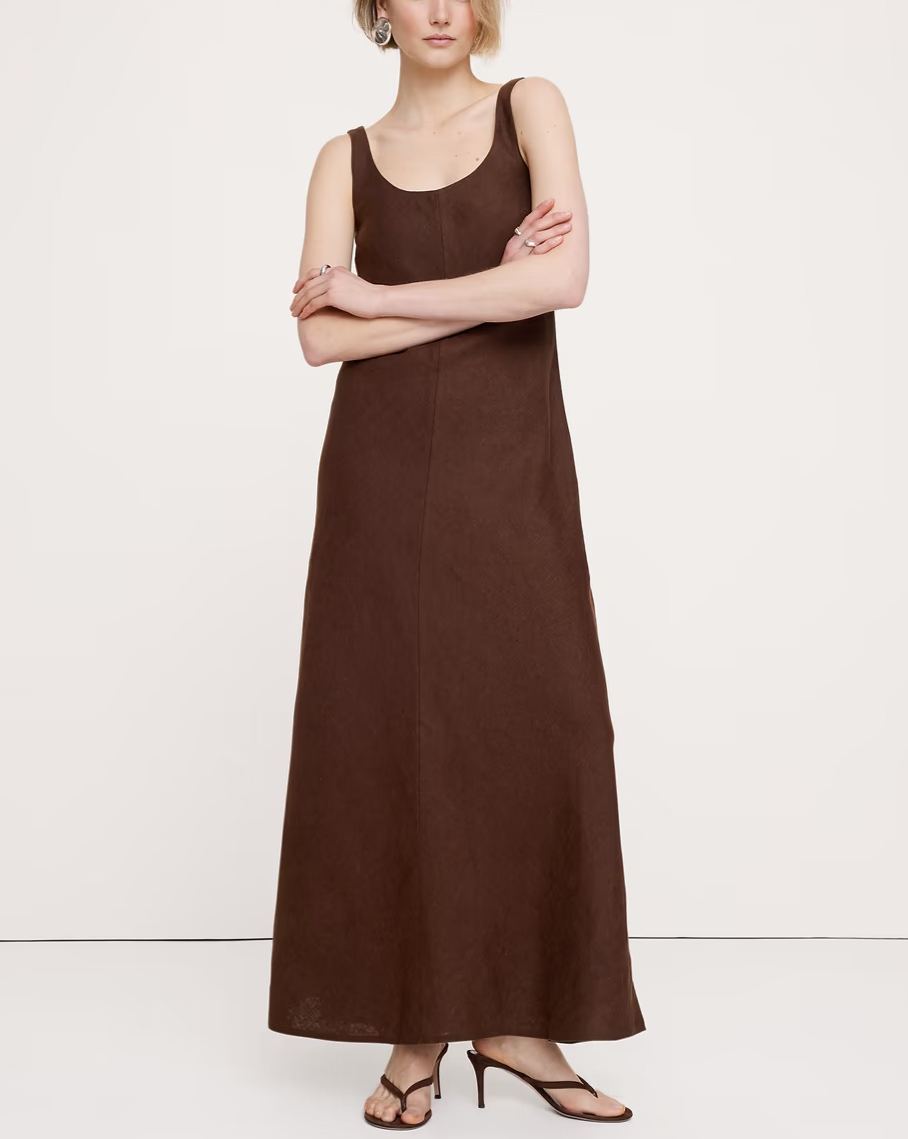 Linen Bias-Cut Maxi Dress