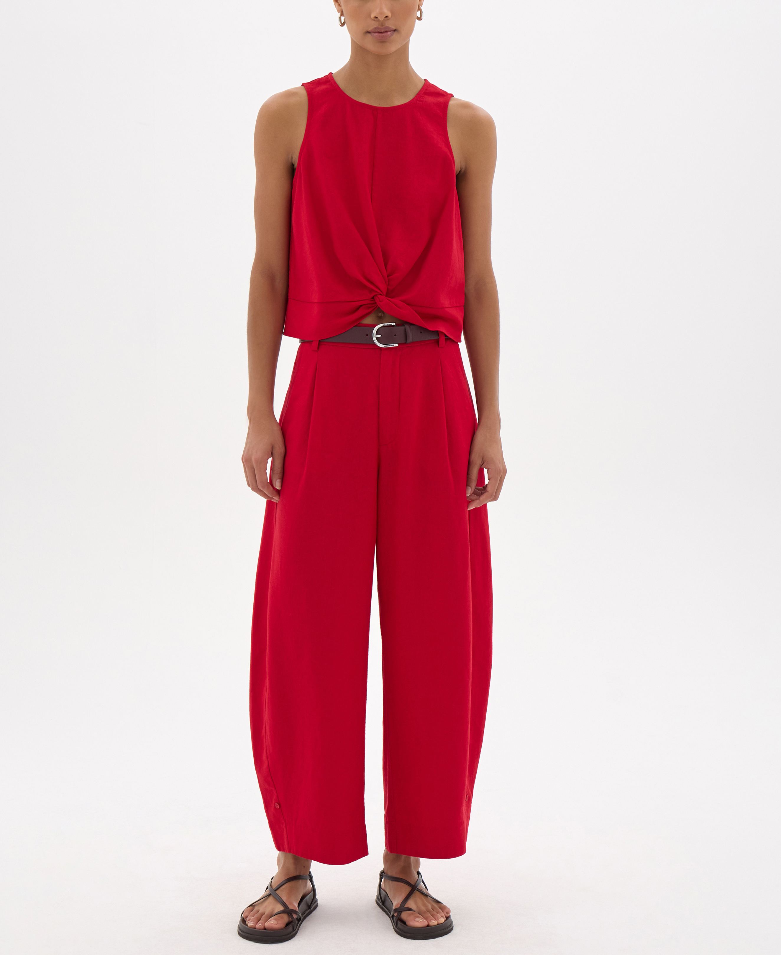Dania Linen Blend Barrel Leg Trousers