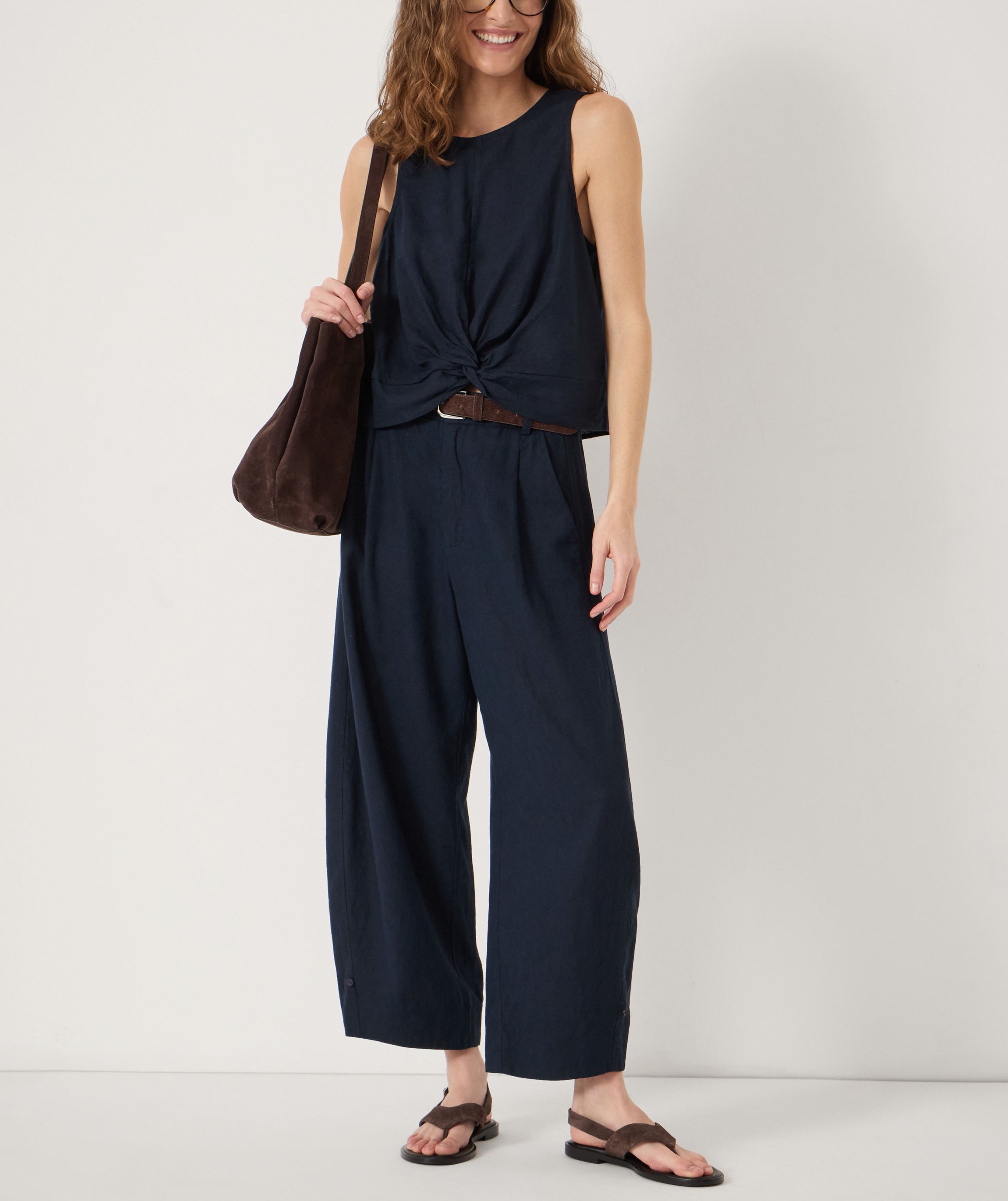 Dania Linen Blend Barrel Leg Trousers