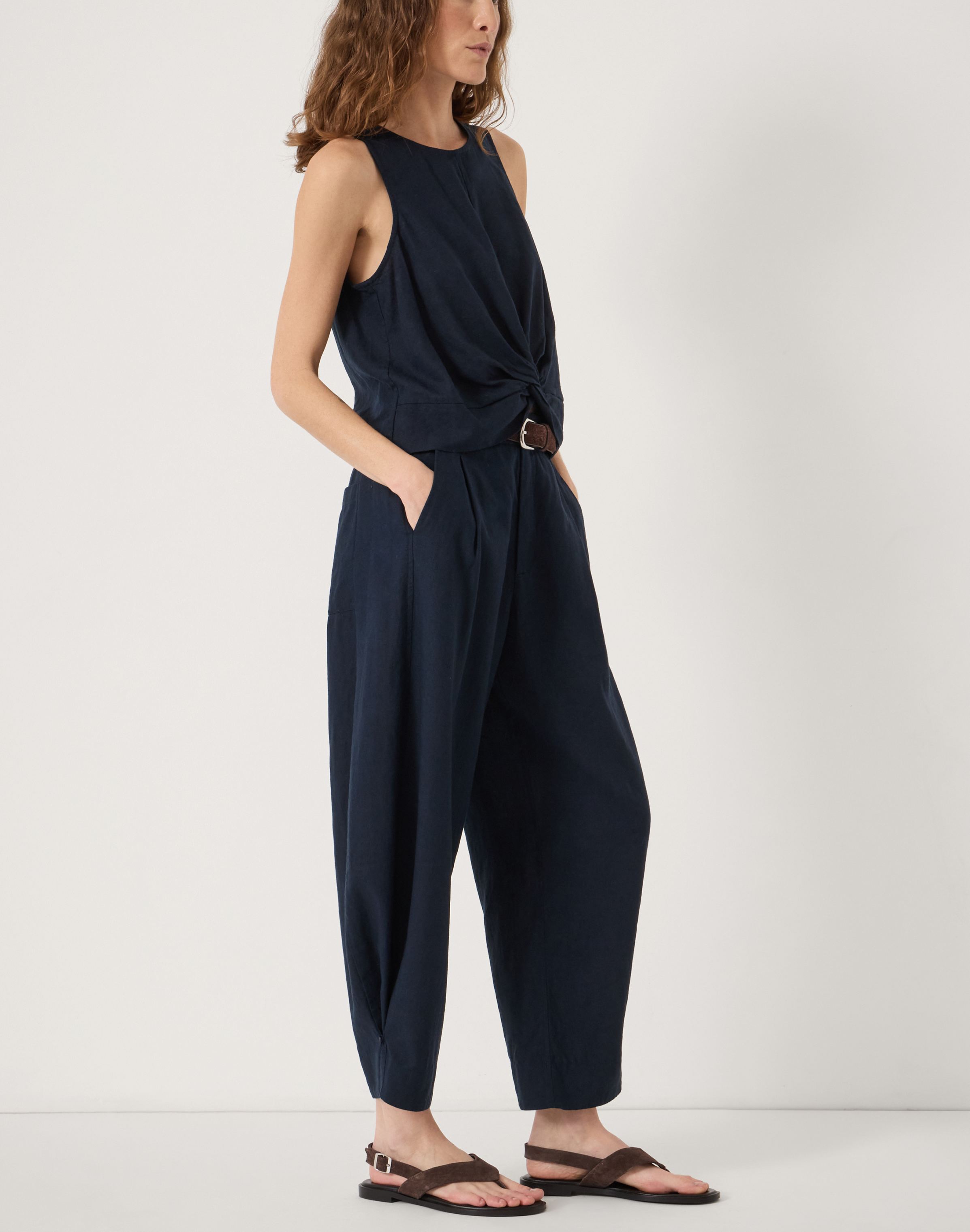 Dania Linen Blend Barrel Leg Trousers