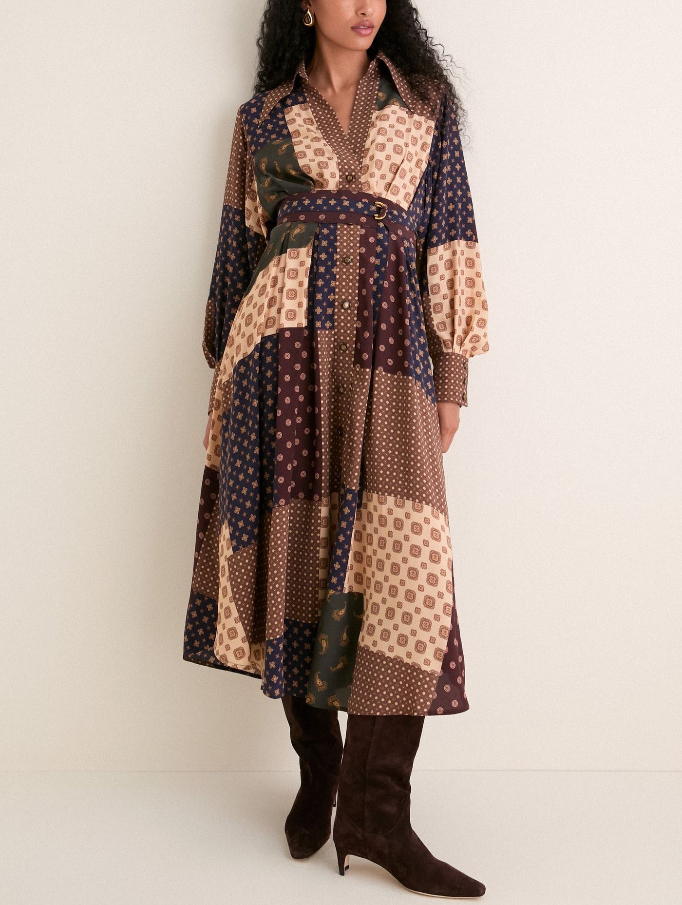 Geo Patch Print Midi Dress