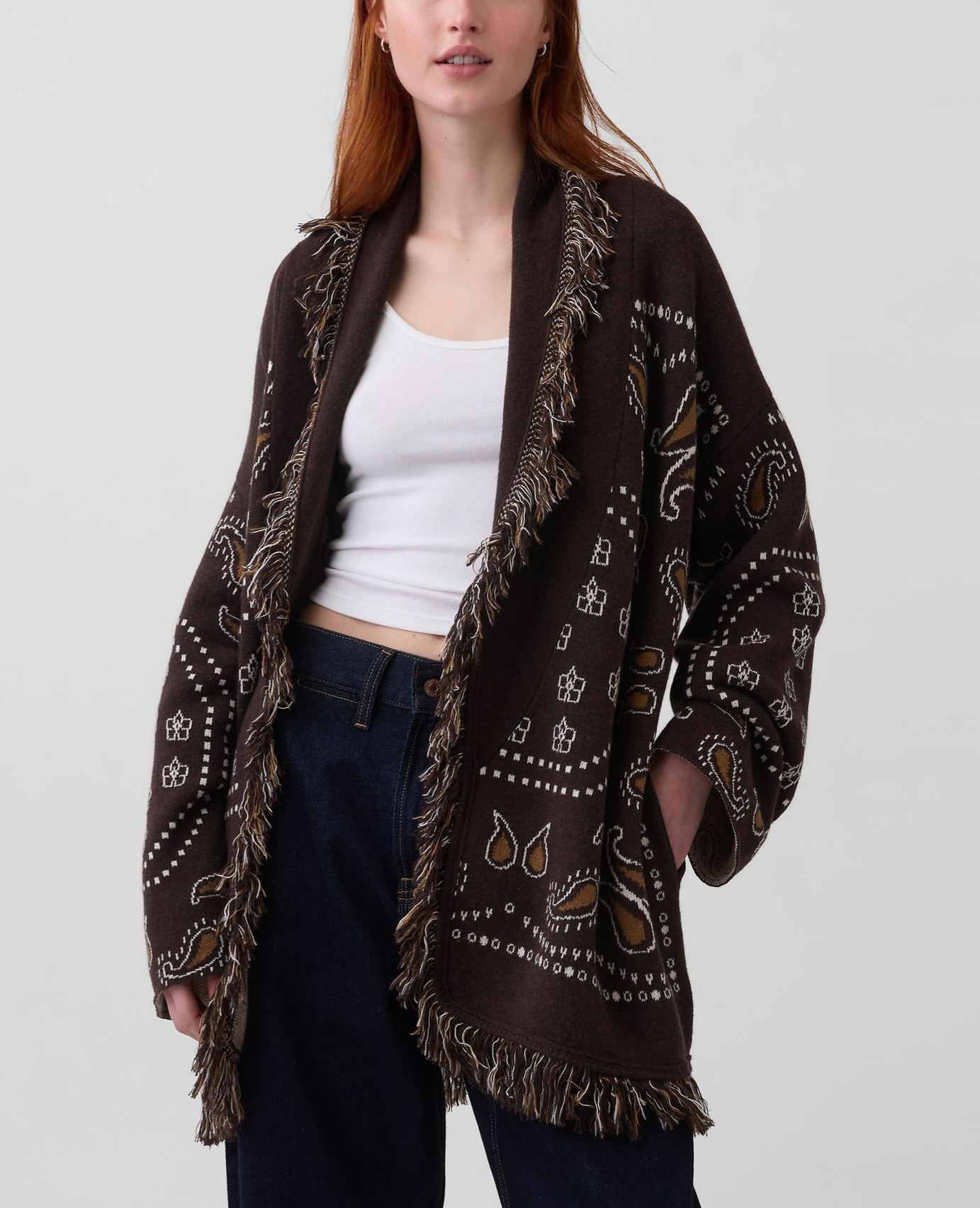 Fringe Wrap Cardigan Sweater