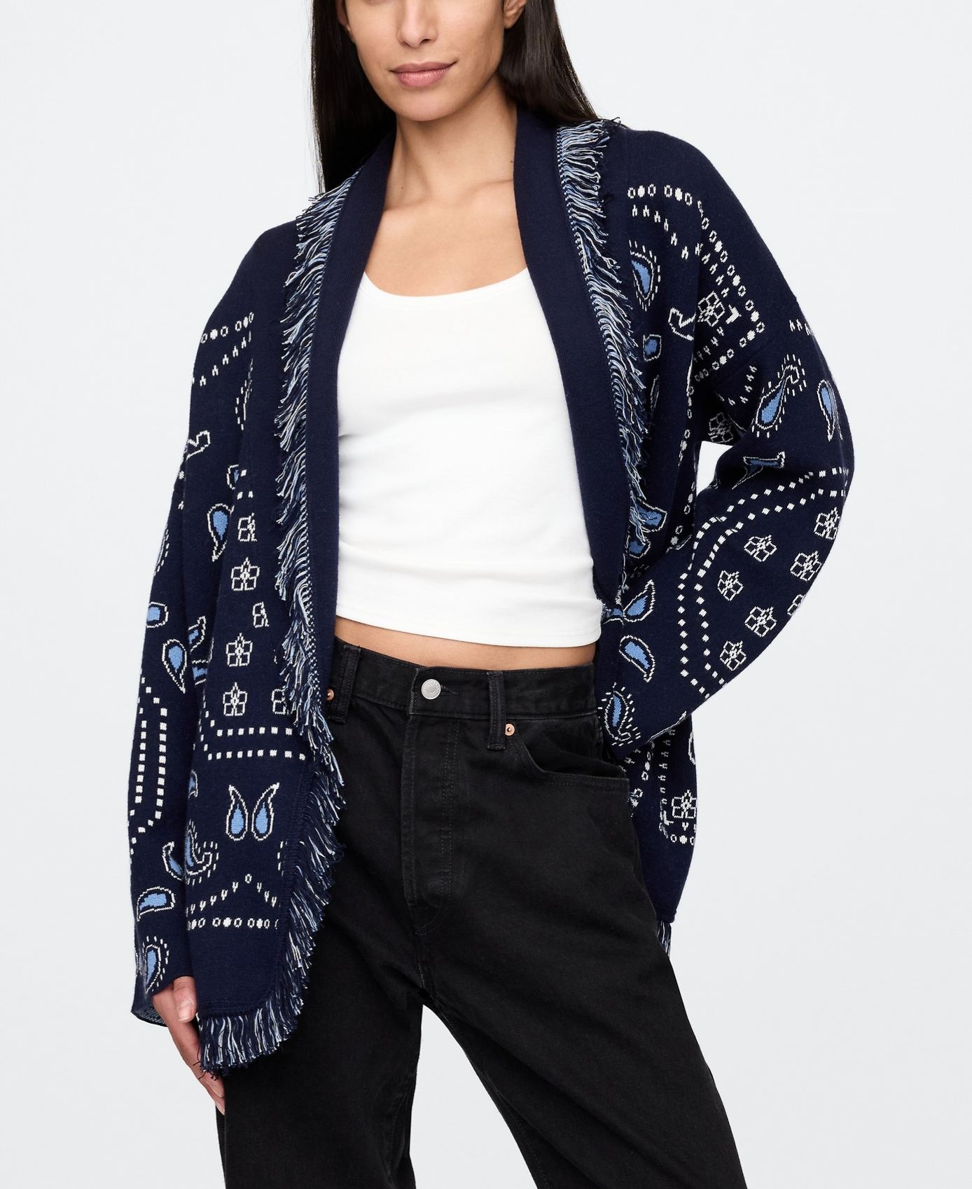 Fringe Wrap Cardigan Sweater