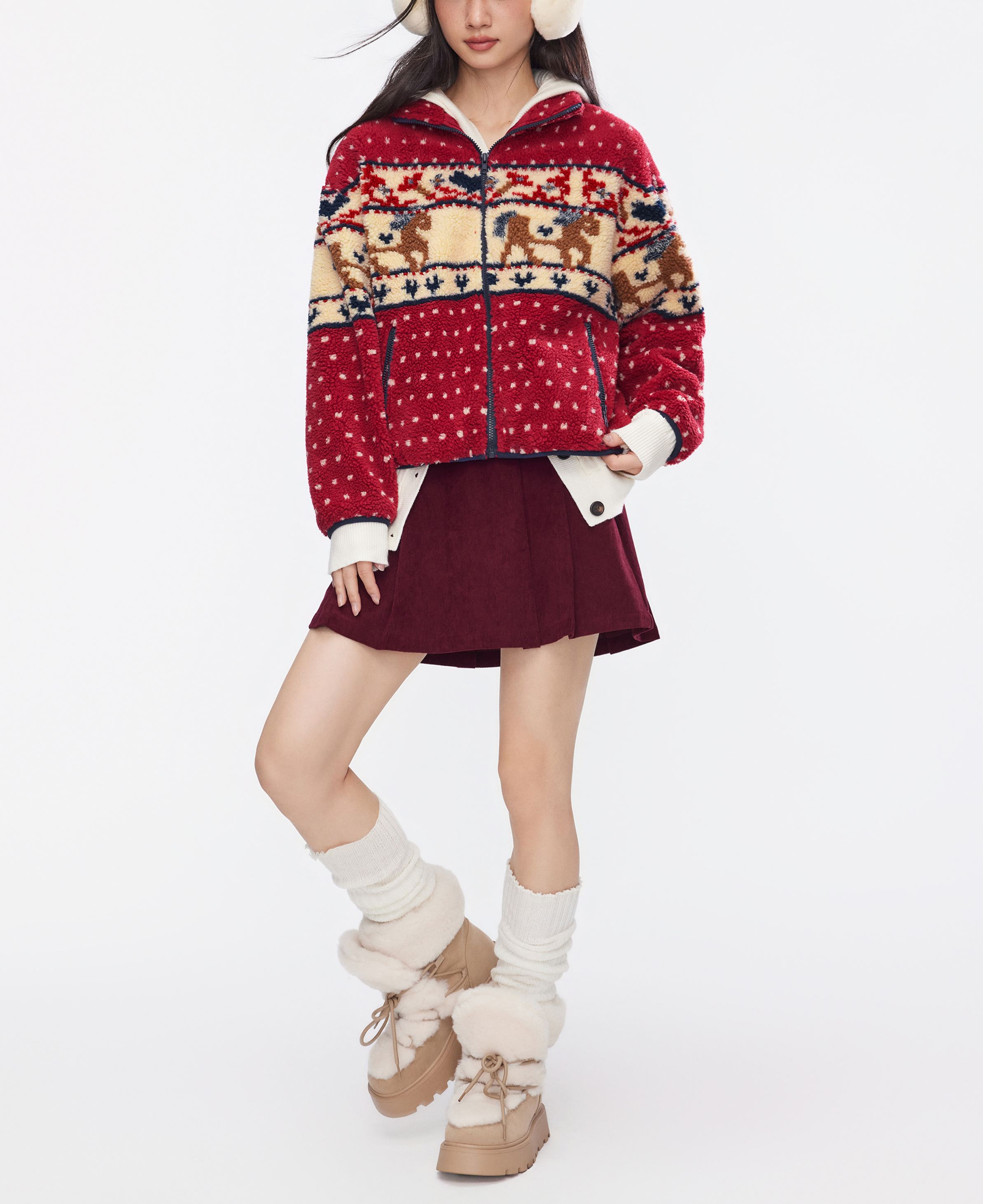 Fleece Collar Graphic Jacket