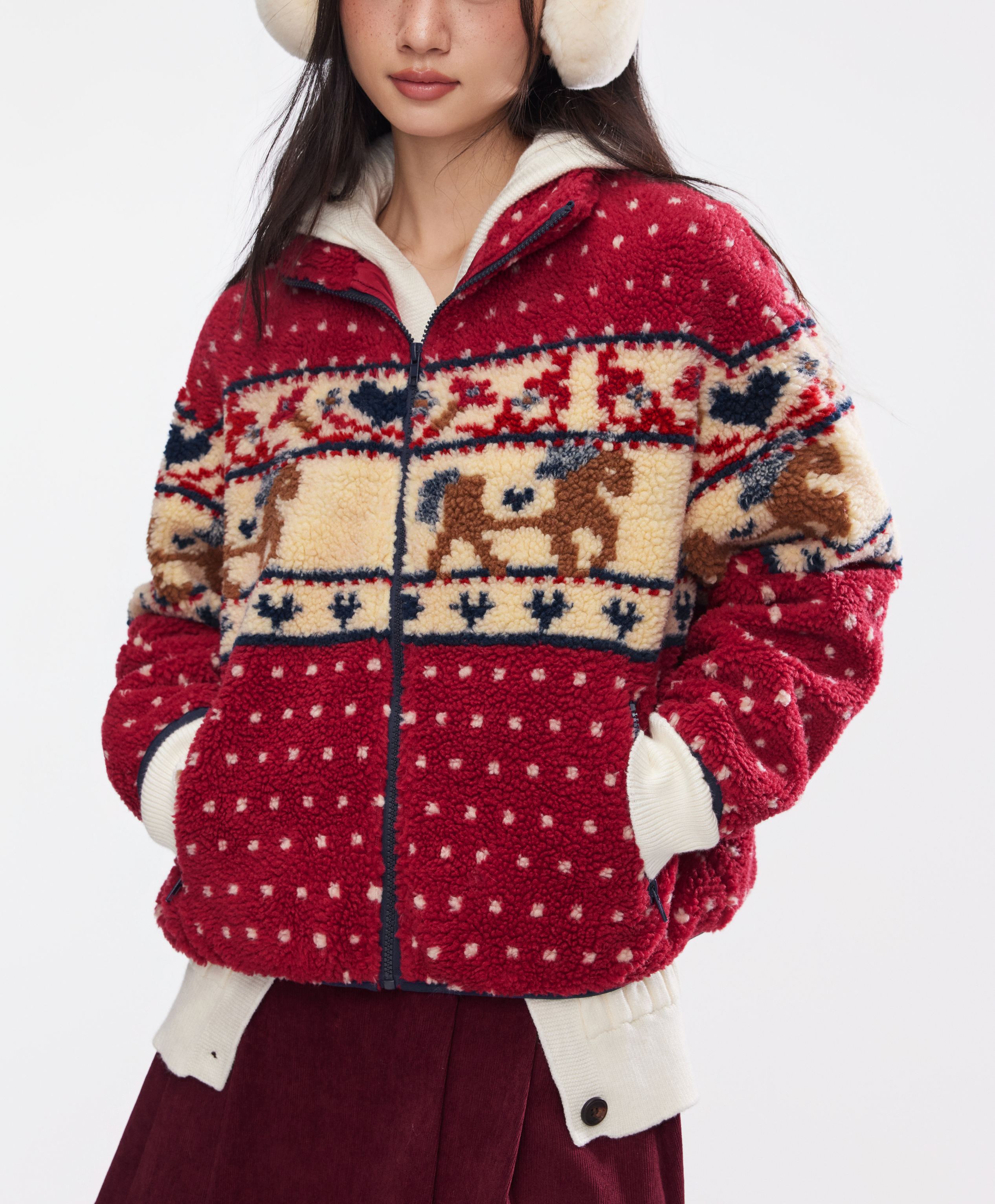 Fleece Collar Graphic Jacket