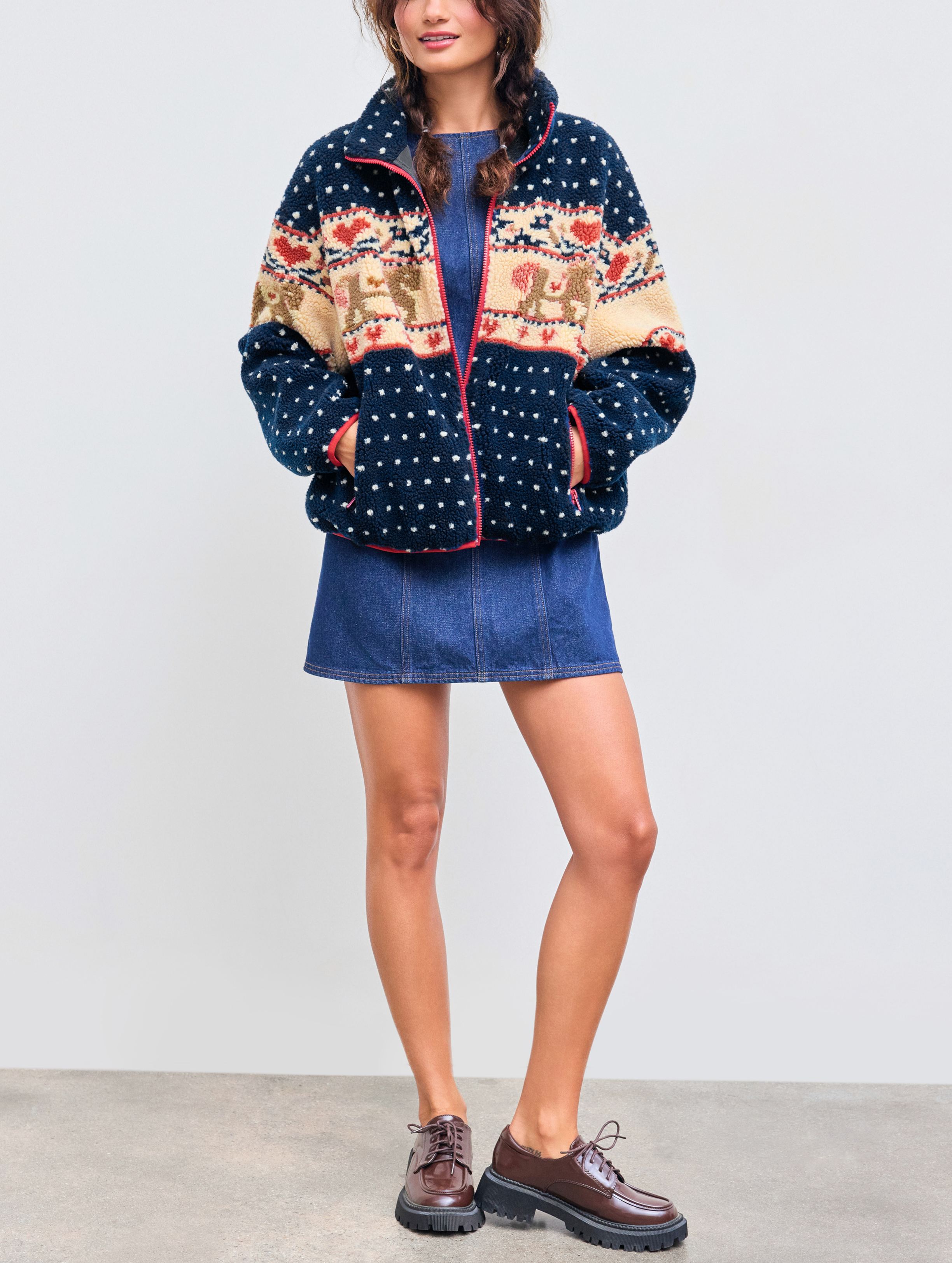 Fleece Collar Graphic Jacket