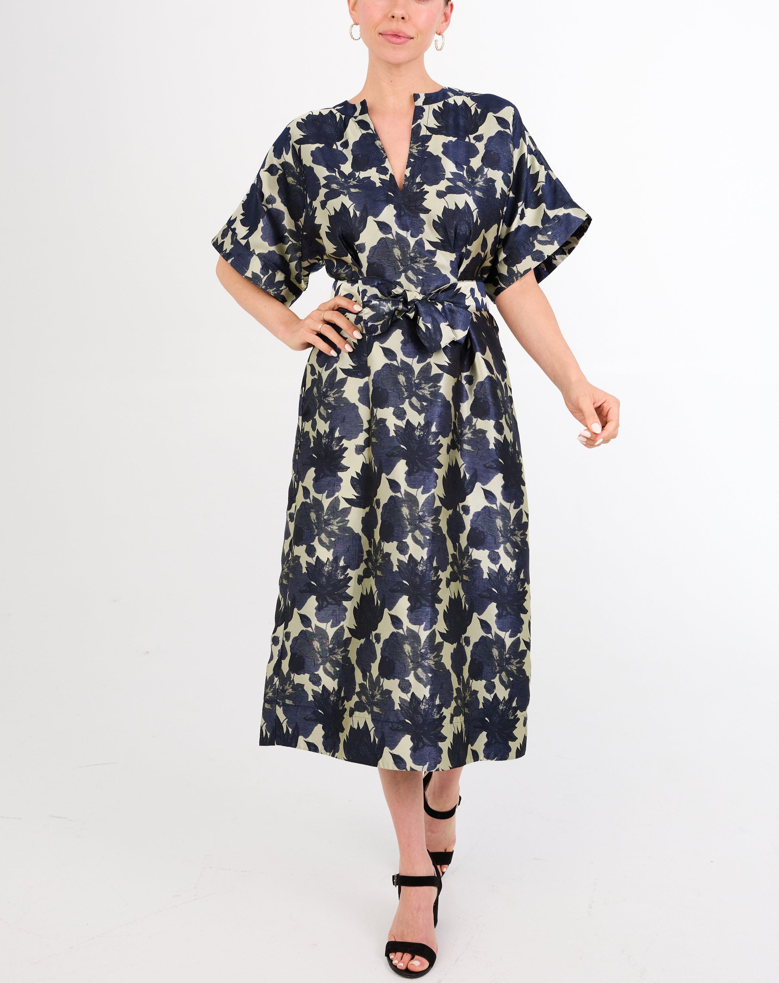 Evelyn Floral Silhouette Jacquard Dress