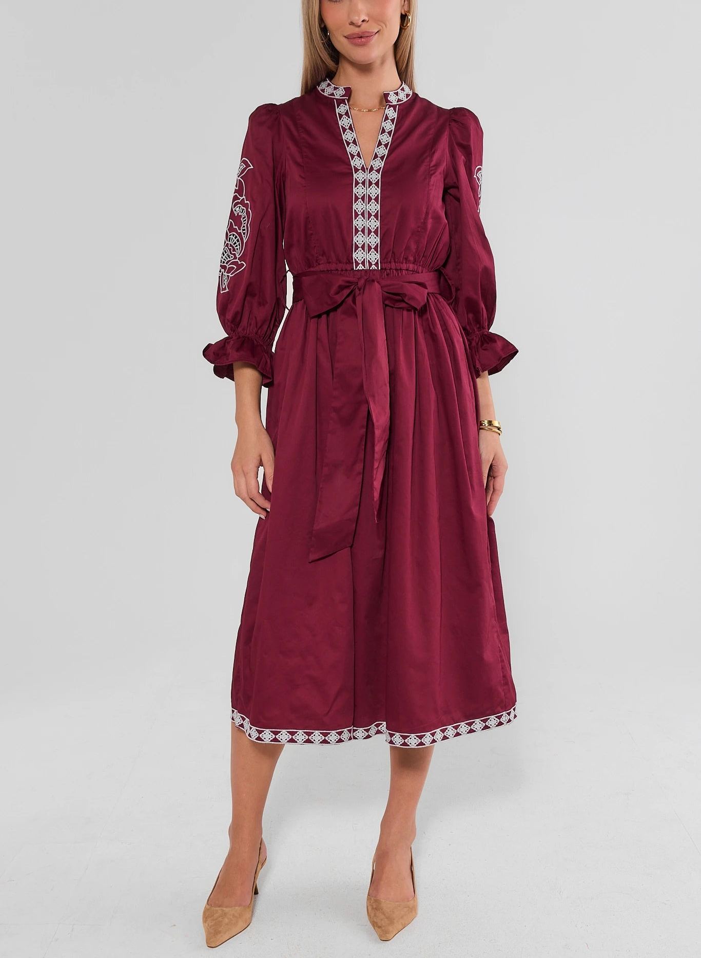 Deanna Embroidered Midi Dress