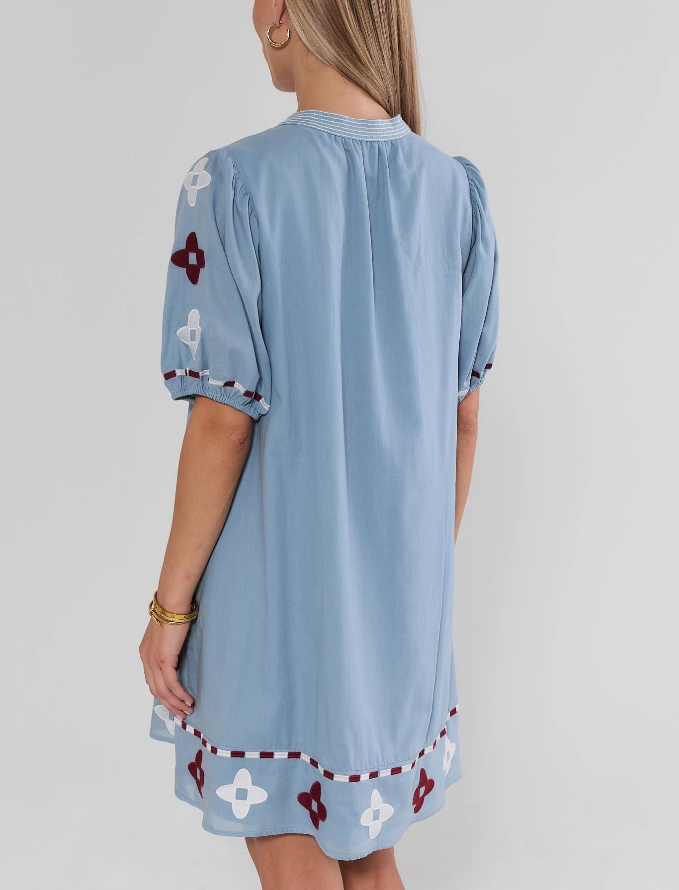 Blue Embroidered Tassel Detail Short Dress