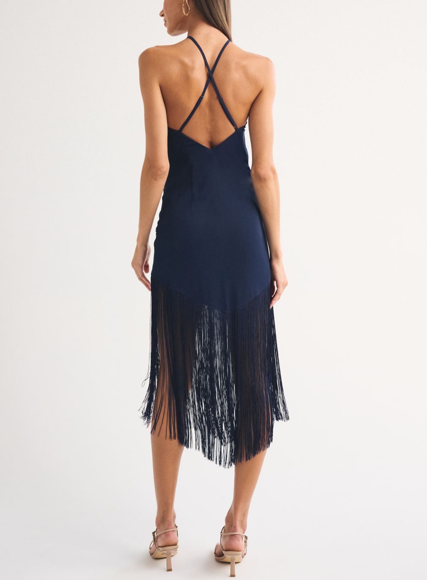 High Neck Fringe Midi Dress