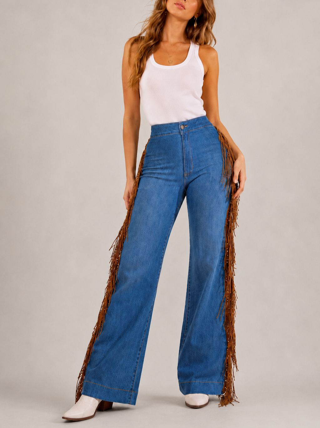 Harley Wide Leg Fringe Jean in Medium Wash