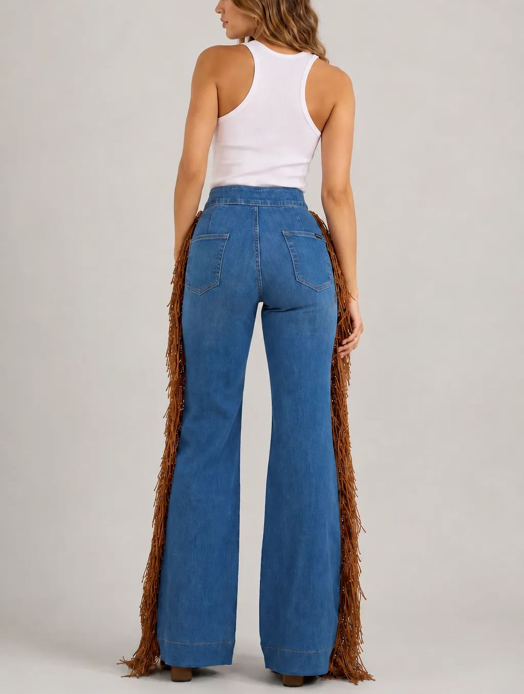 Harley Wide Leg Fringe Jean in Medium Wash