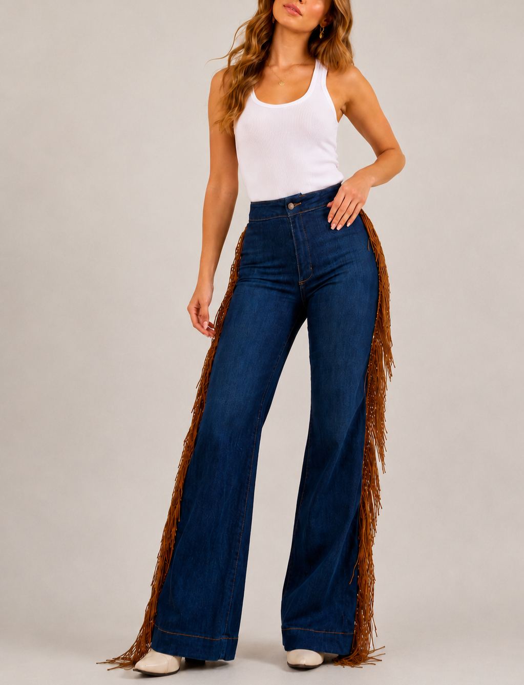 Harley Wide Leg Fringe Jean in Medium Wash