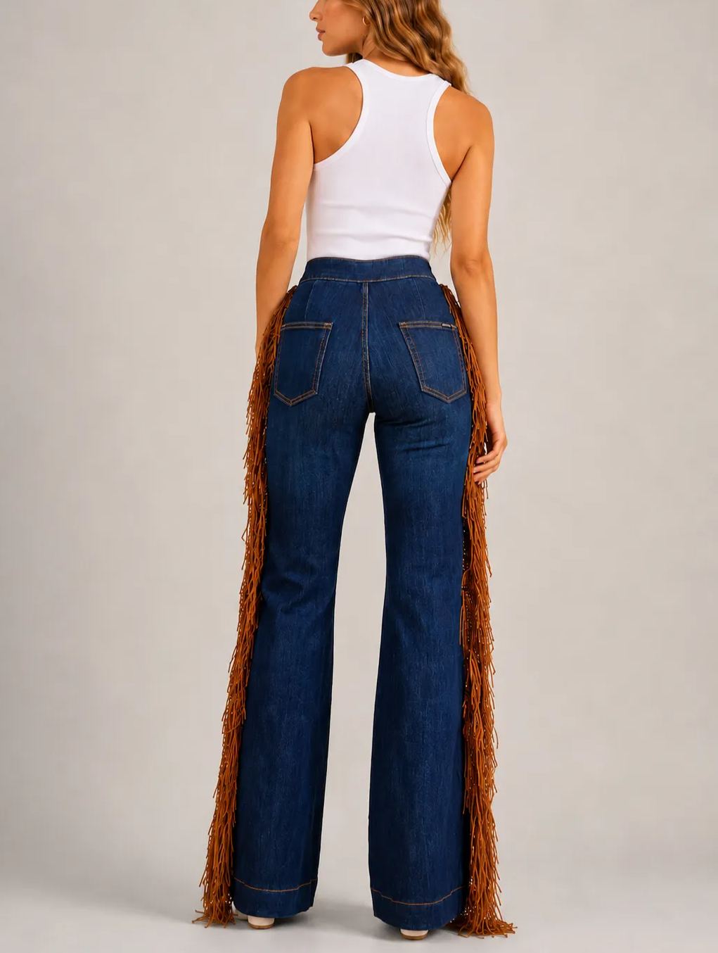 Harley Wide Leg Fringe Jean in Medium Wash
