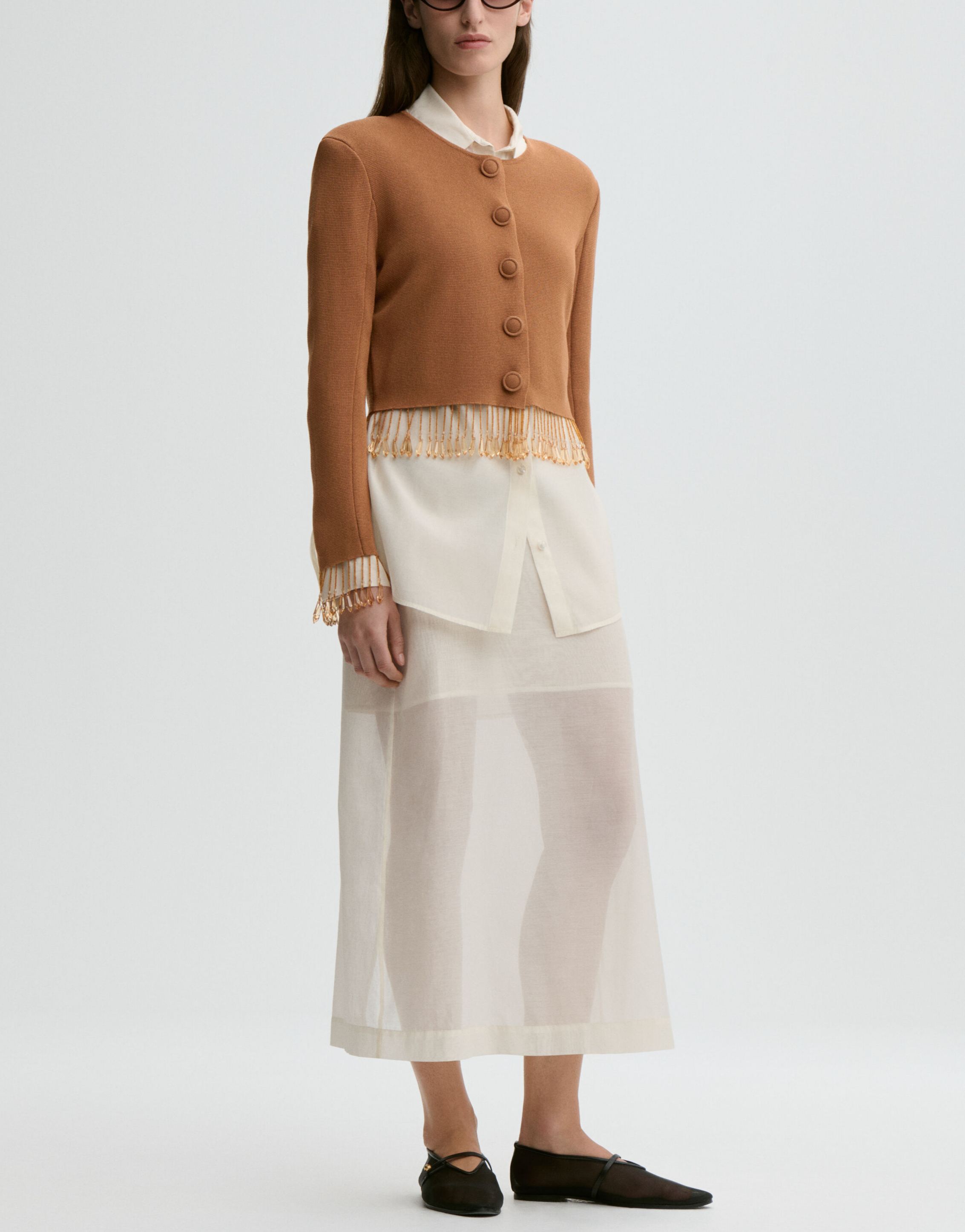 Beaded Fringe Cropped Cardigan