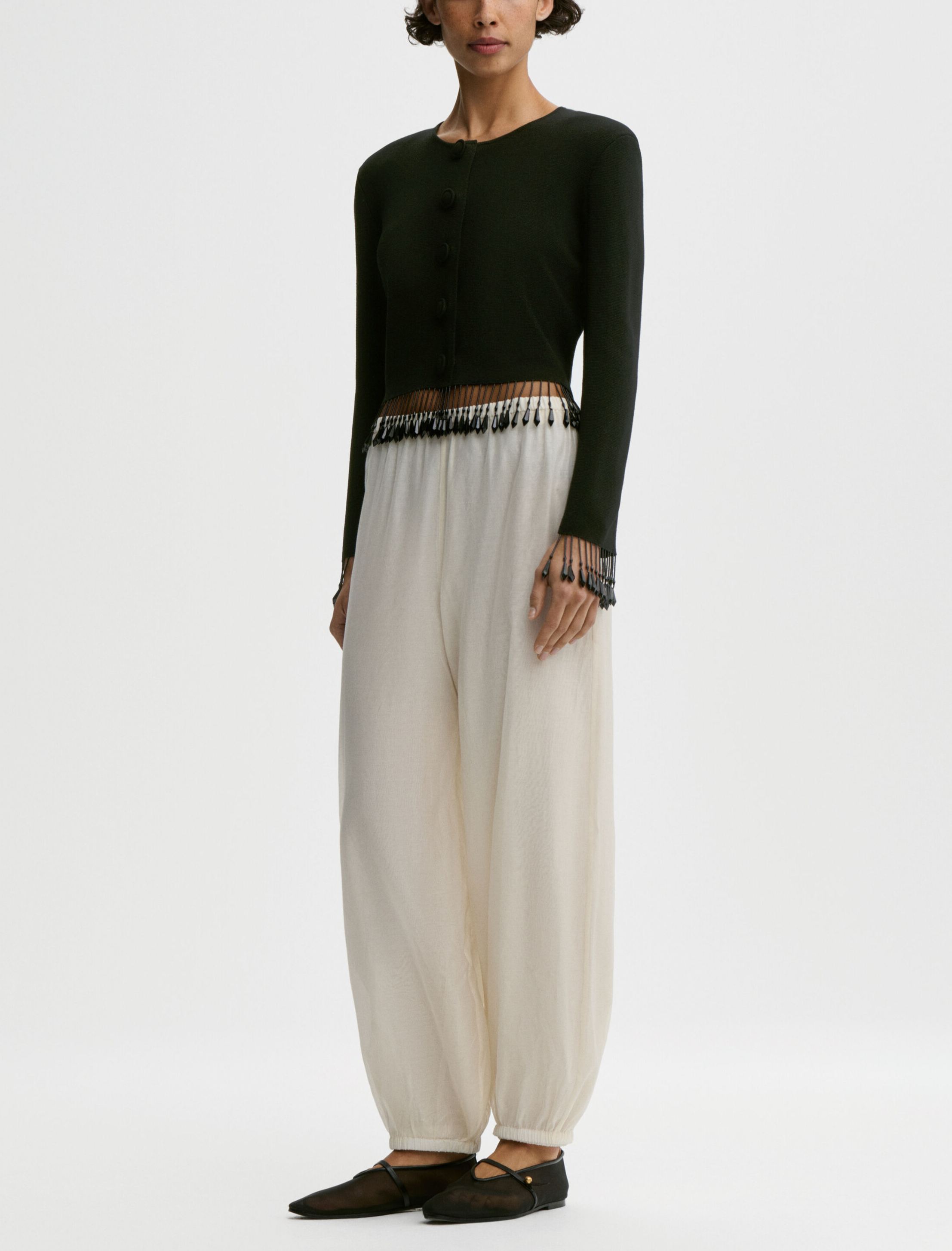 Beaded Fringe Cropped Cardigan