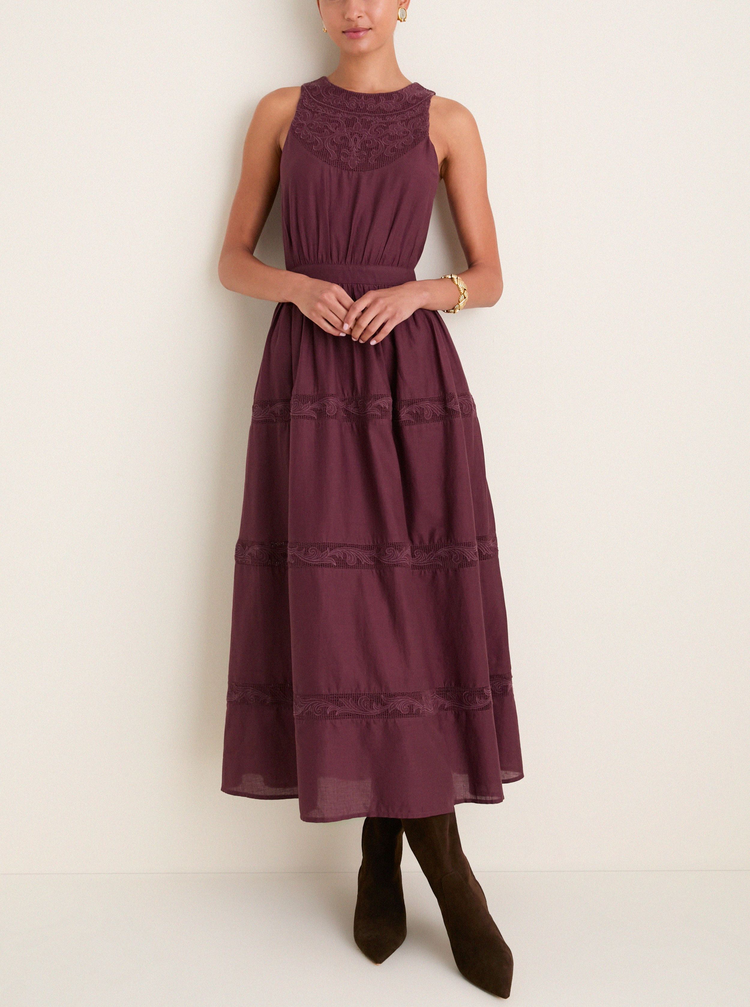 Wine Embroidered Anthea Dress