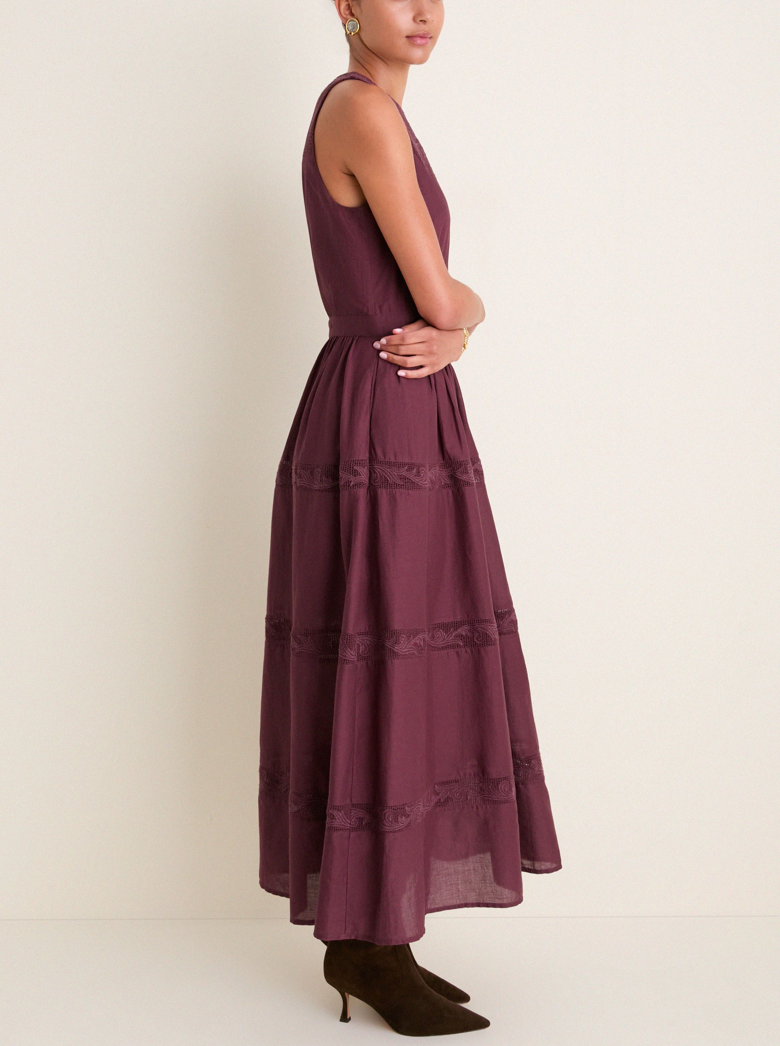 Wine Embroidered Anthea Dress