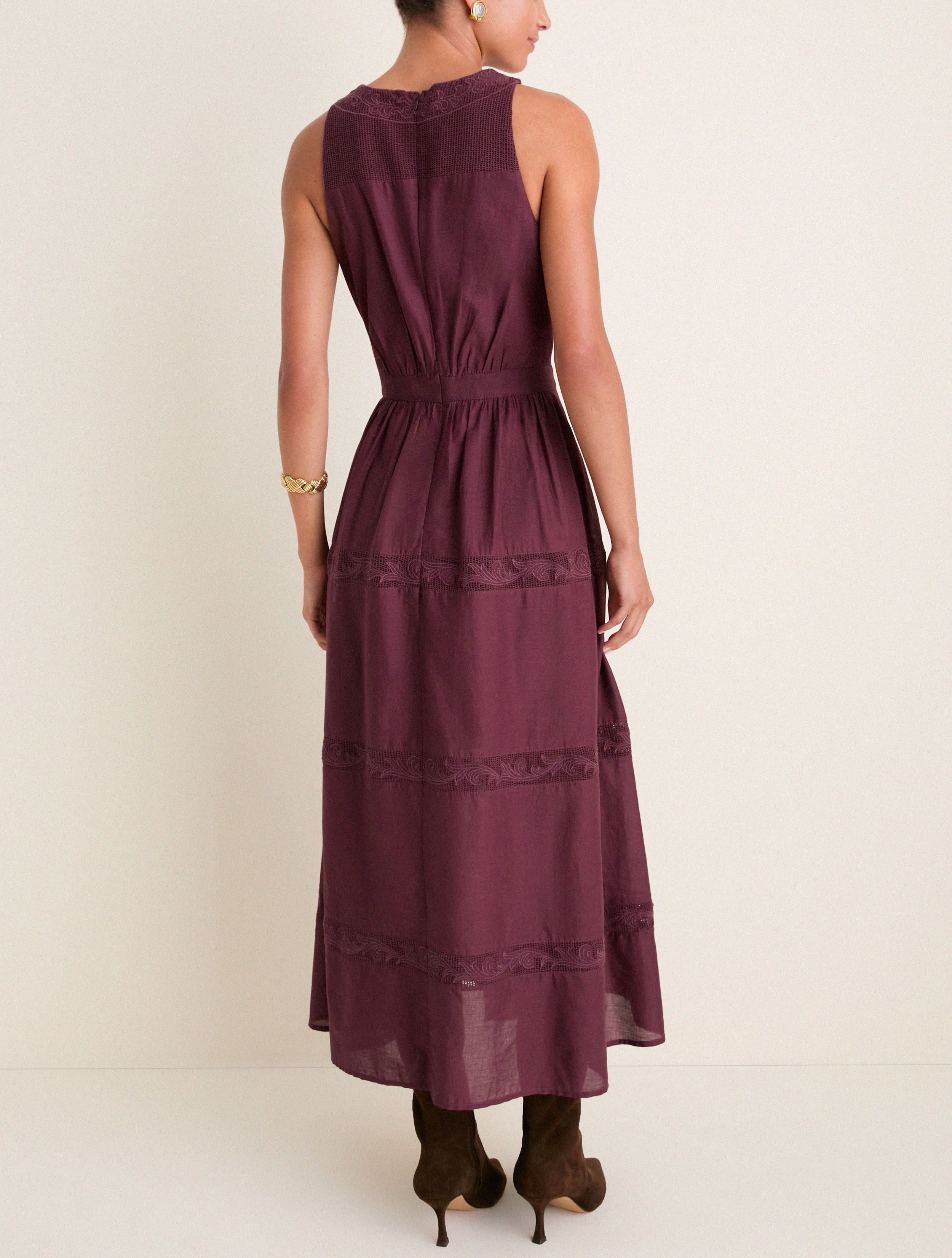 Wine Embroidered Anthea Dress