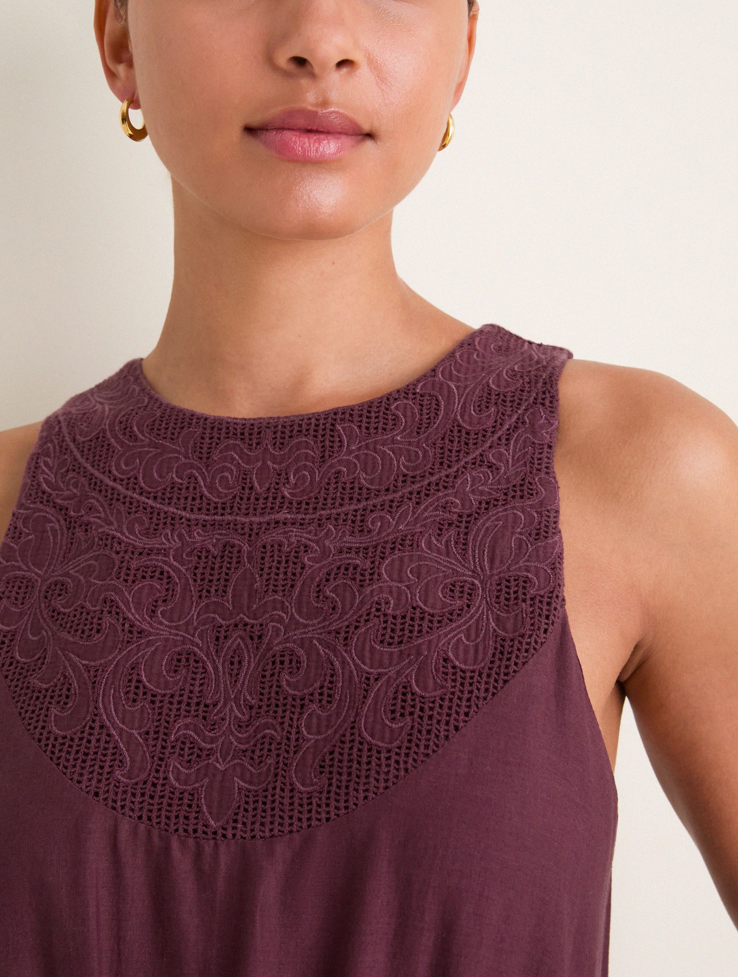 Wine Embroidered Anthea Dress