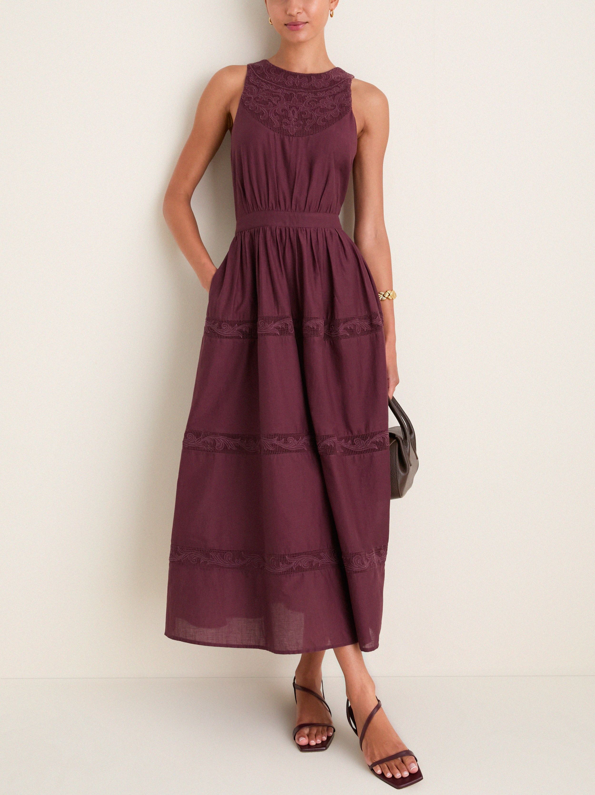 Wine Embroidered Anthea Dress