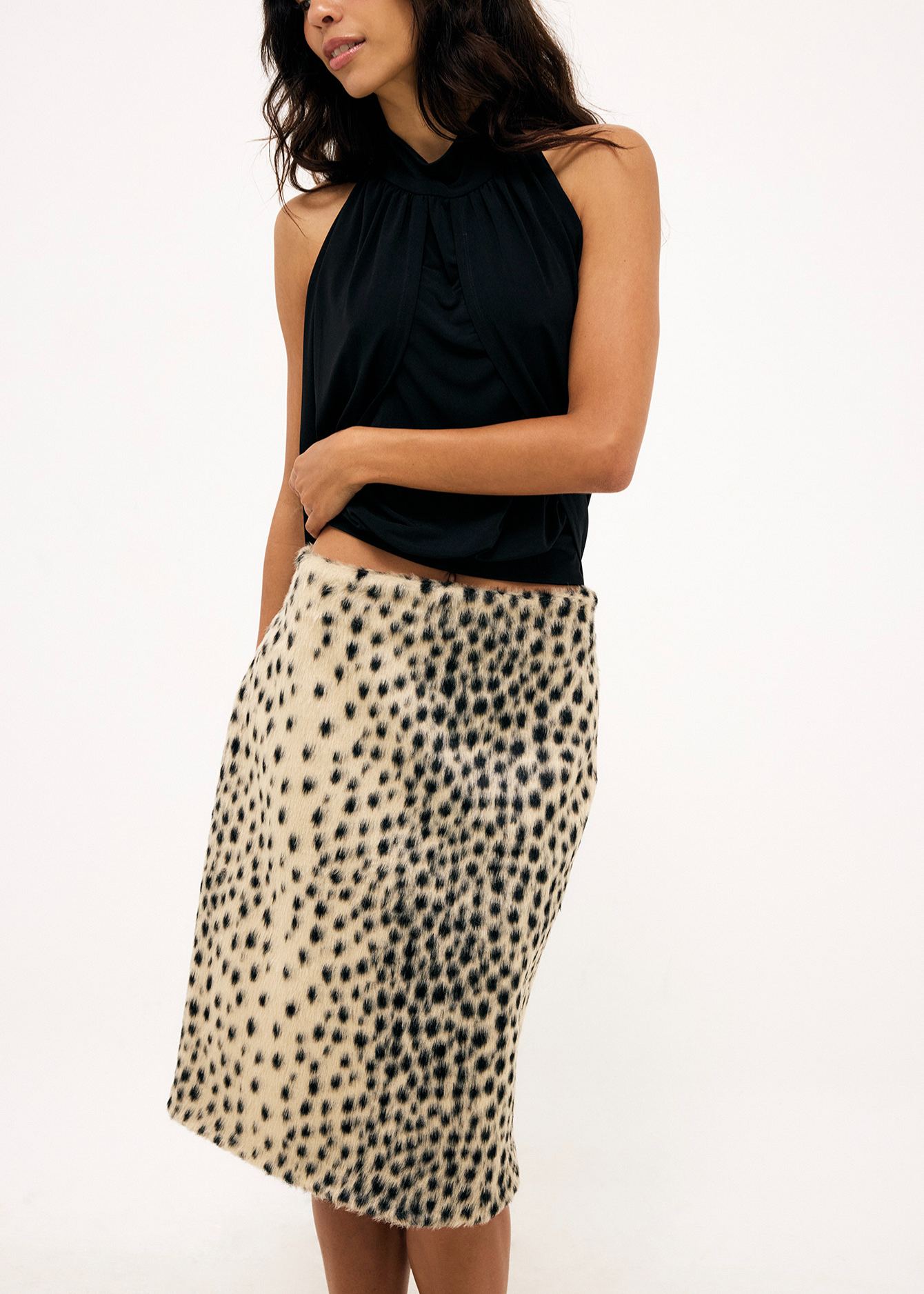 Faux Fur Printed Knee Length Skirt