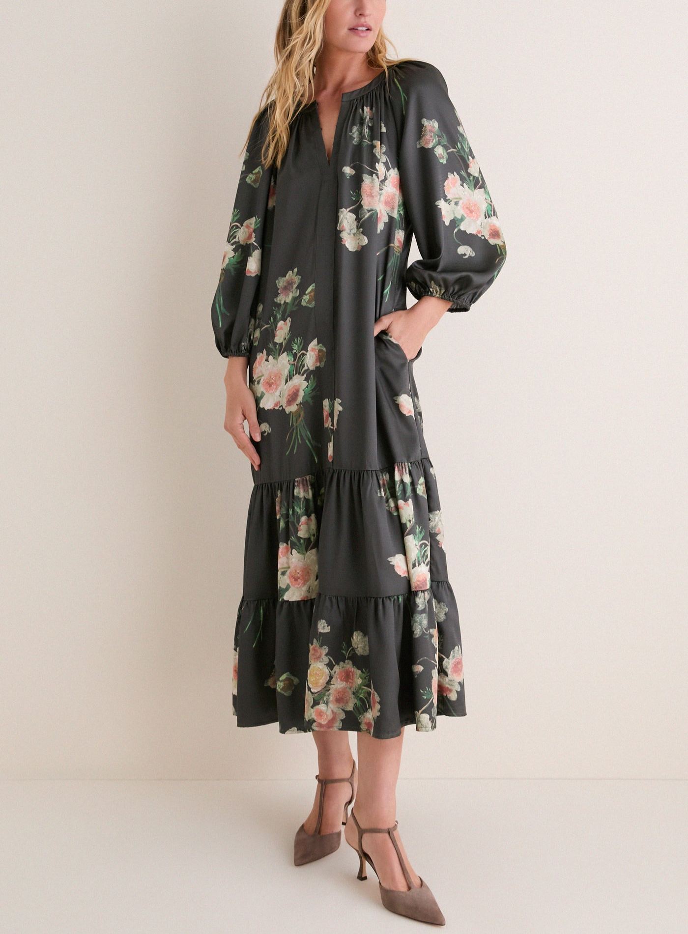 Onyx Rose Hammered Satin Lyles Dress