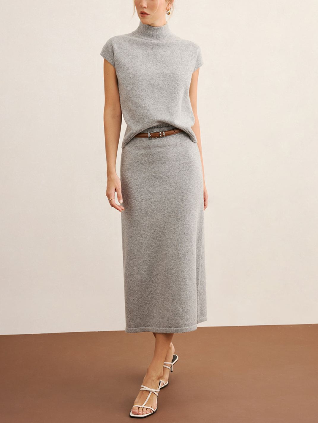 Mock Neck Knit Top & Midi Skirt Set