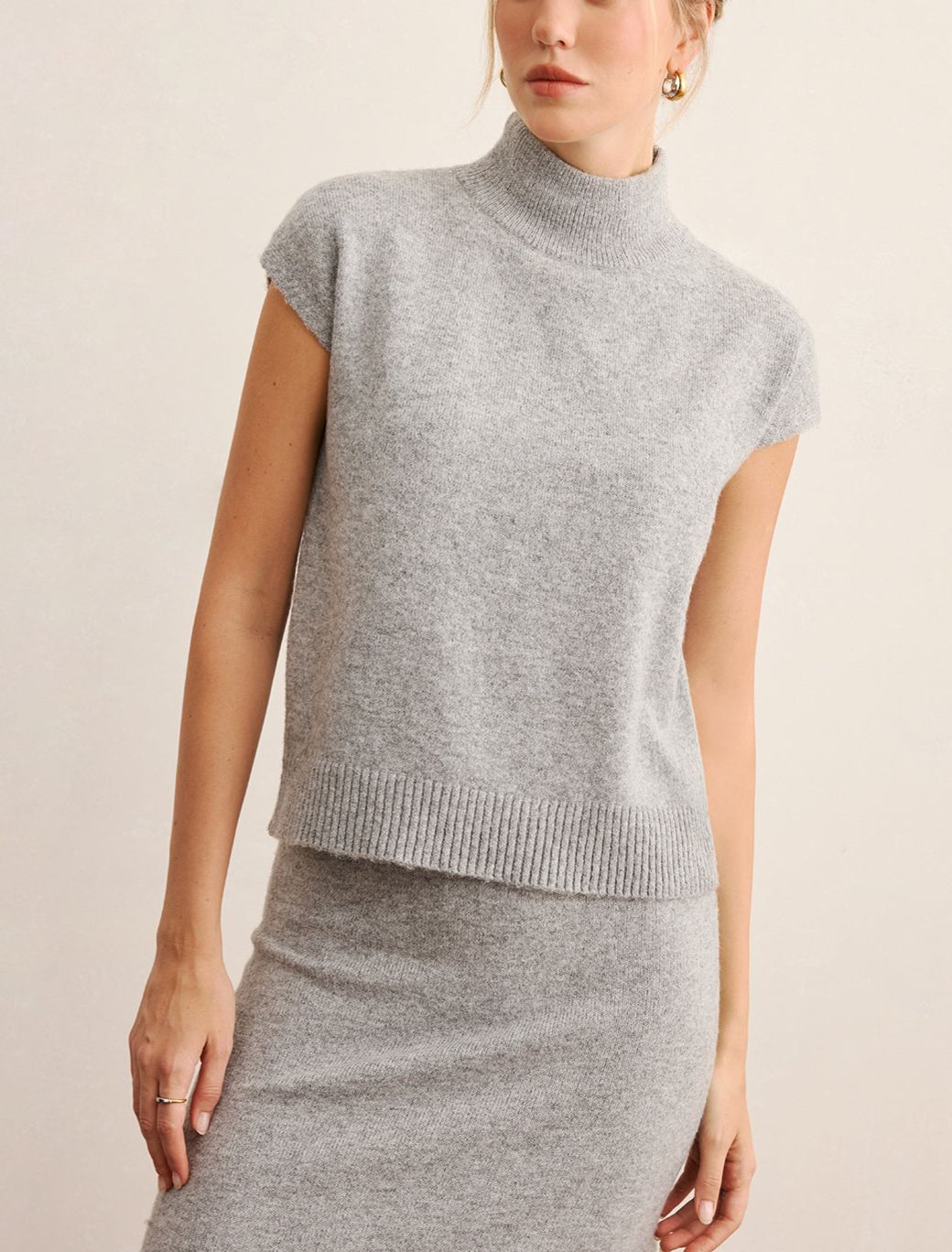 Mock Neck Knit Top & Midi Skirt Set