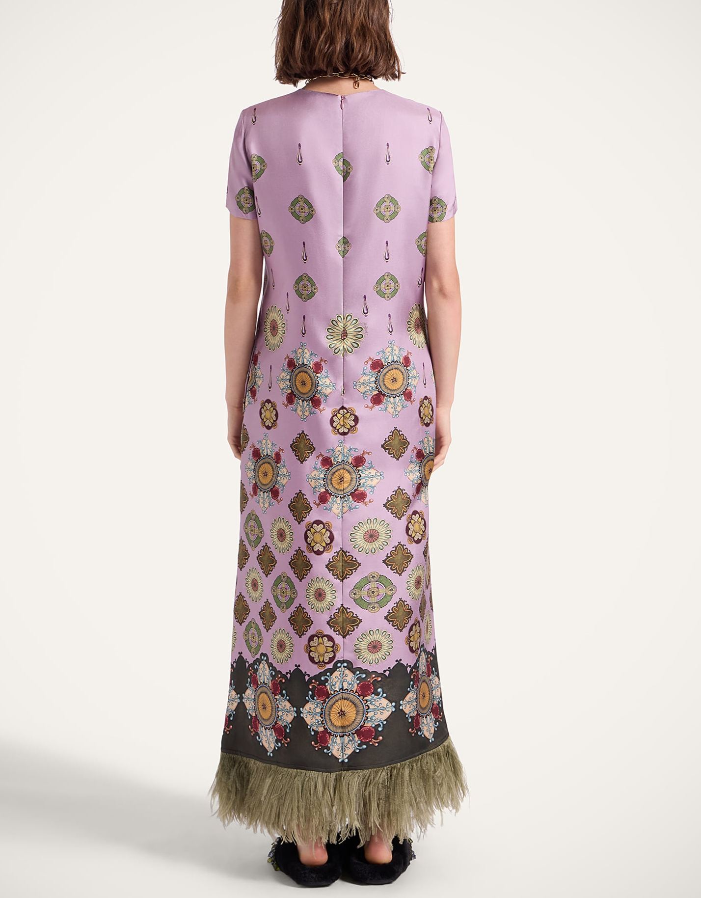 Swing Feather-Trimmed Maxi Dress