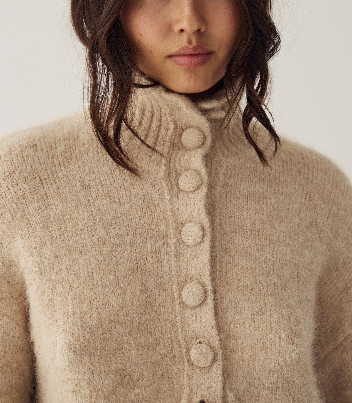 Soft Brushed High-Neck Cropped Cardigan
