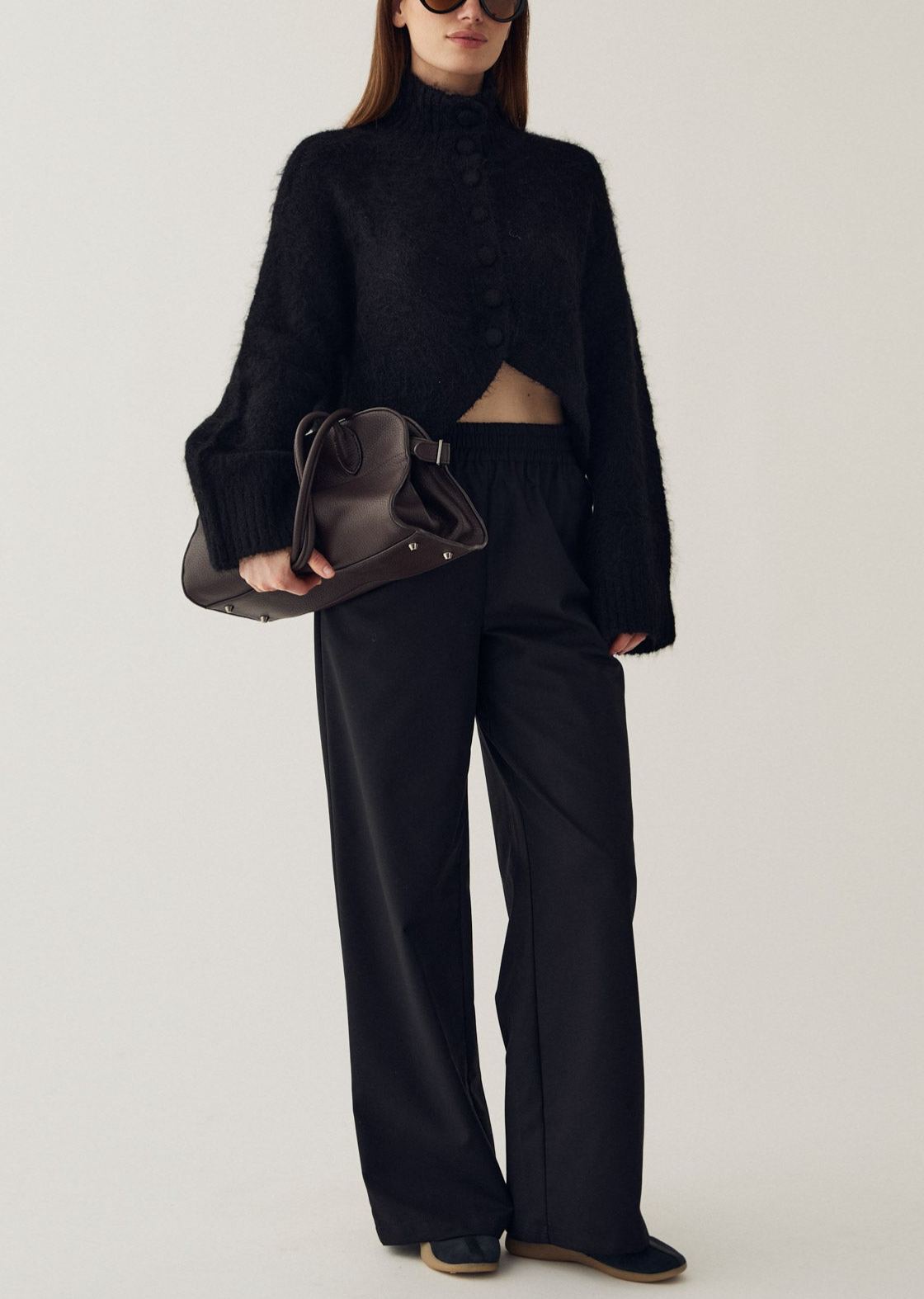 Soft Brushed High-Neck Cropped Cardigan