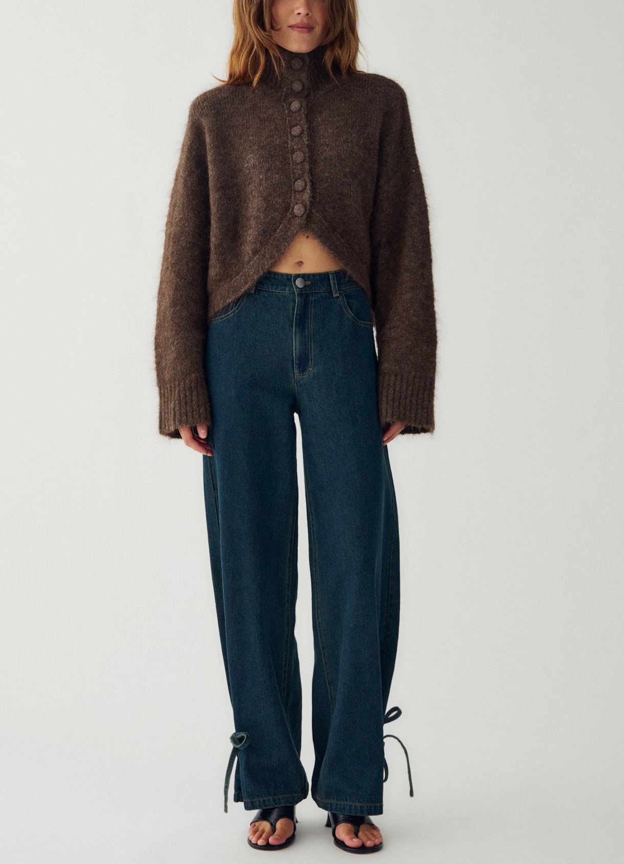 Soft Brushed High-Neck Cropped Cardigan