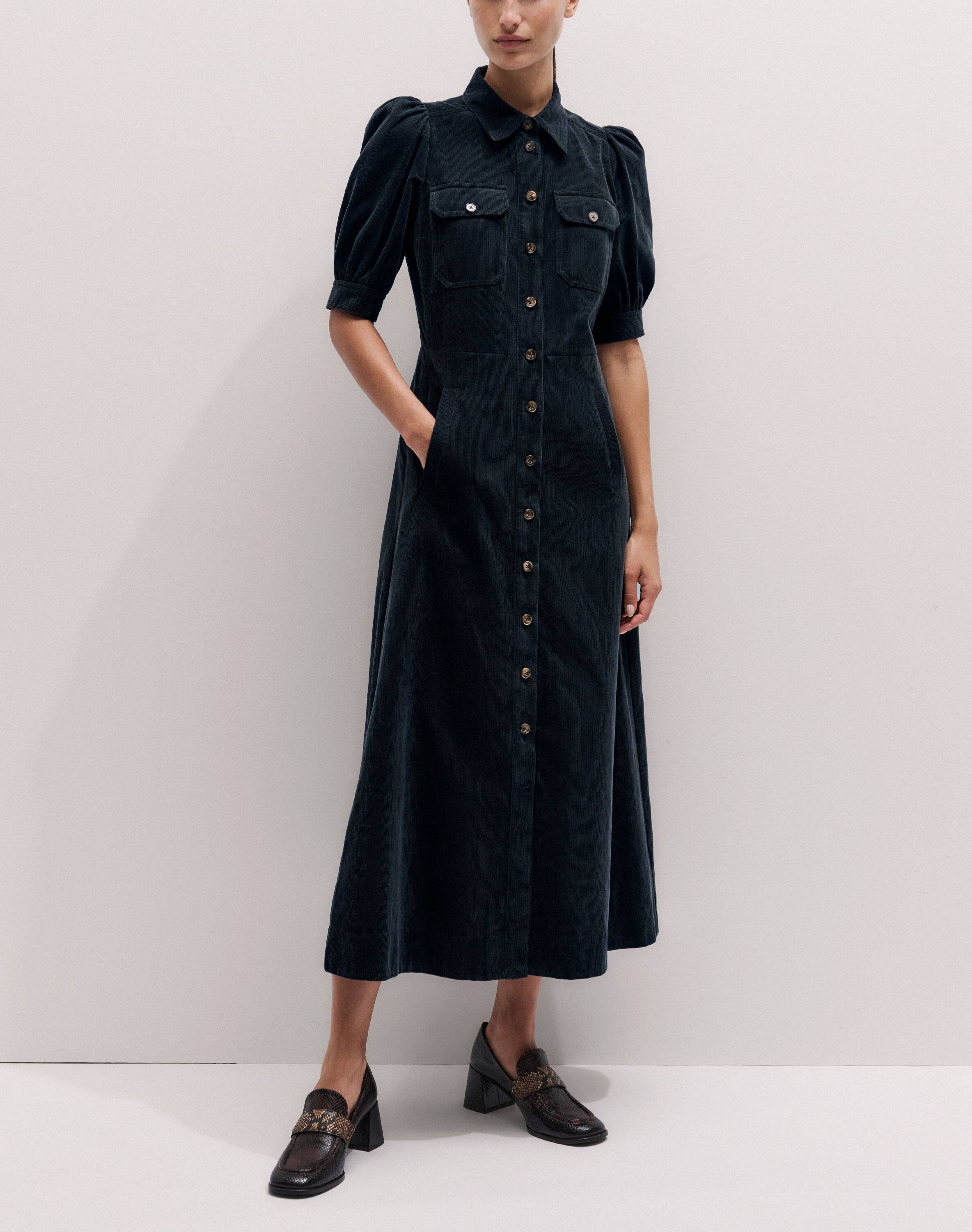 Elodie Corduroy Belted Midi Dress