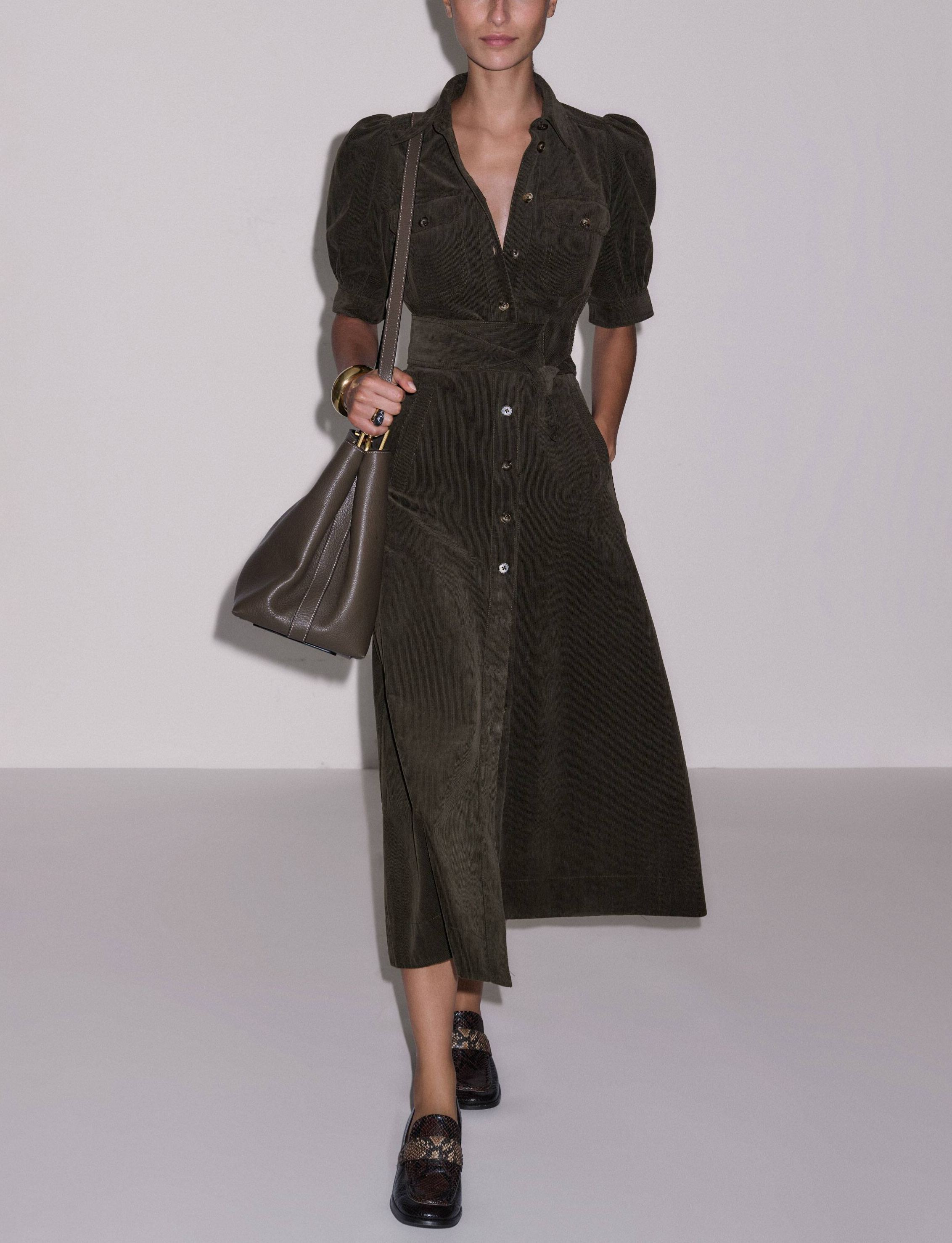 Elodie Corduroy Belted Midi Dress
