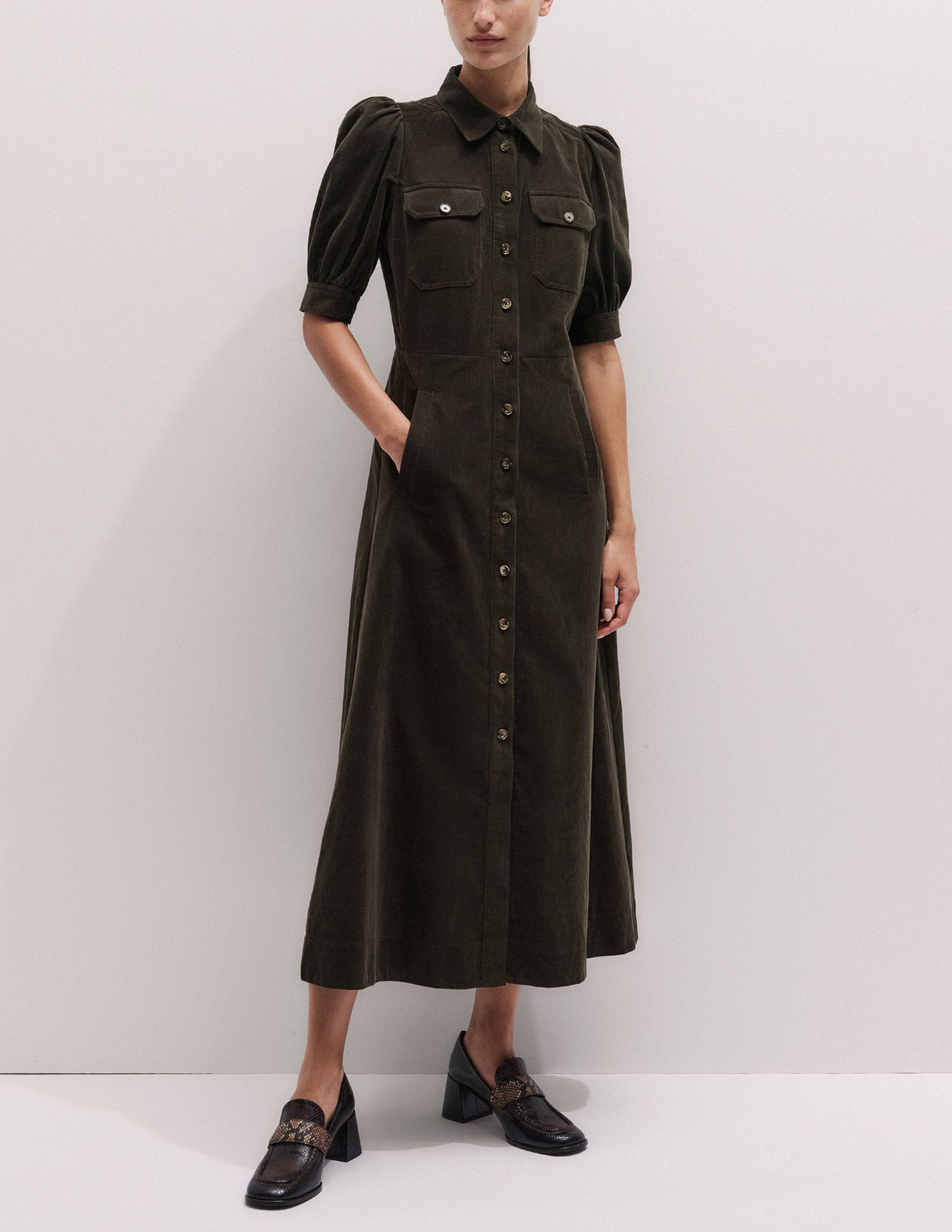 Elodie Corduroy Belted Midi Dress